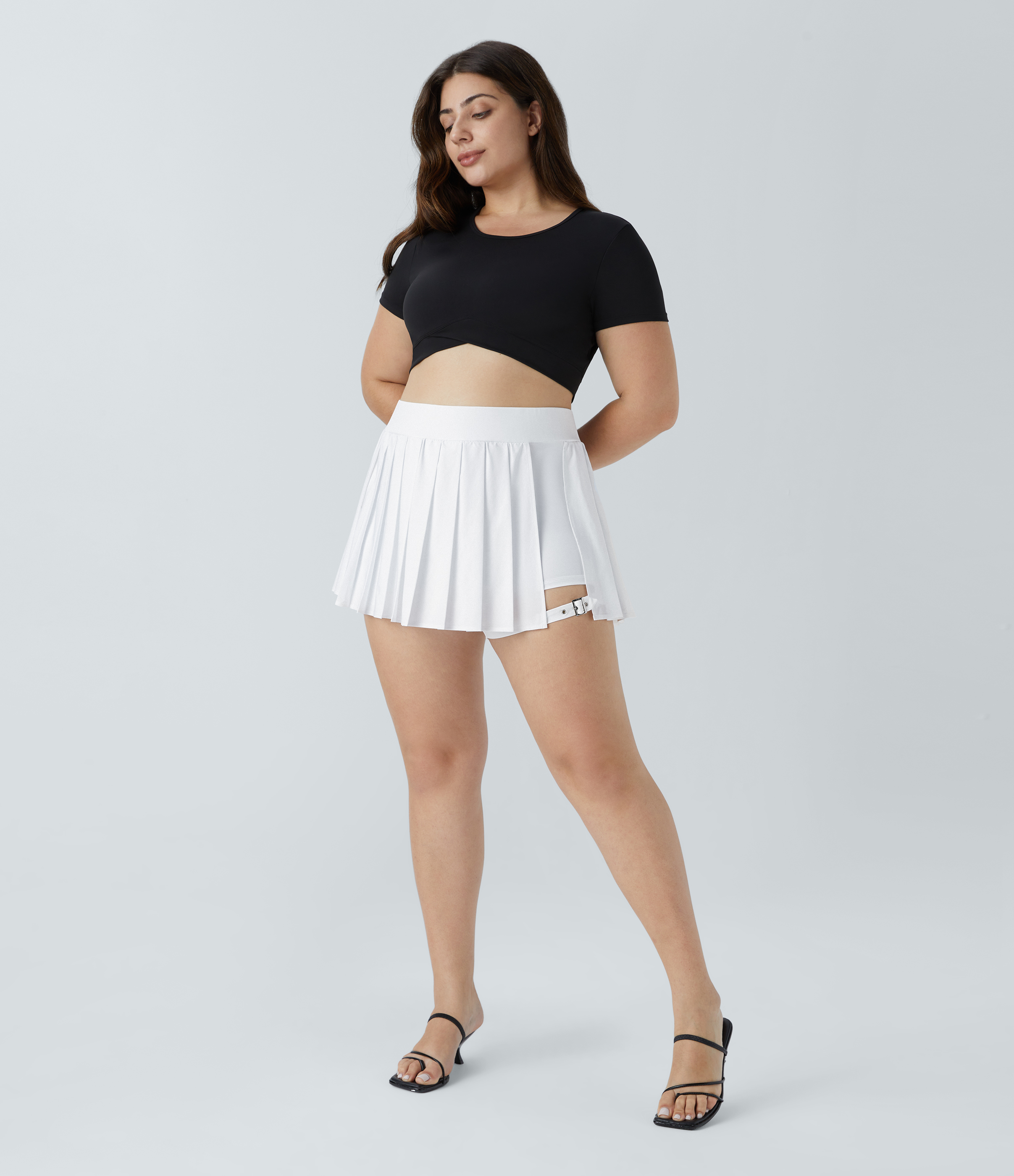 Halara Breezefulв„ў High Waisted Pleated 2-in-1 Side Pocket Adjustable Buckle Quick Dry Micro Mini Casual Plus Size Skirt  - White - 2X(regular) 