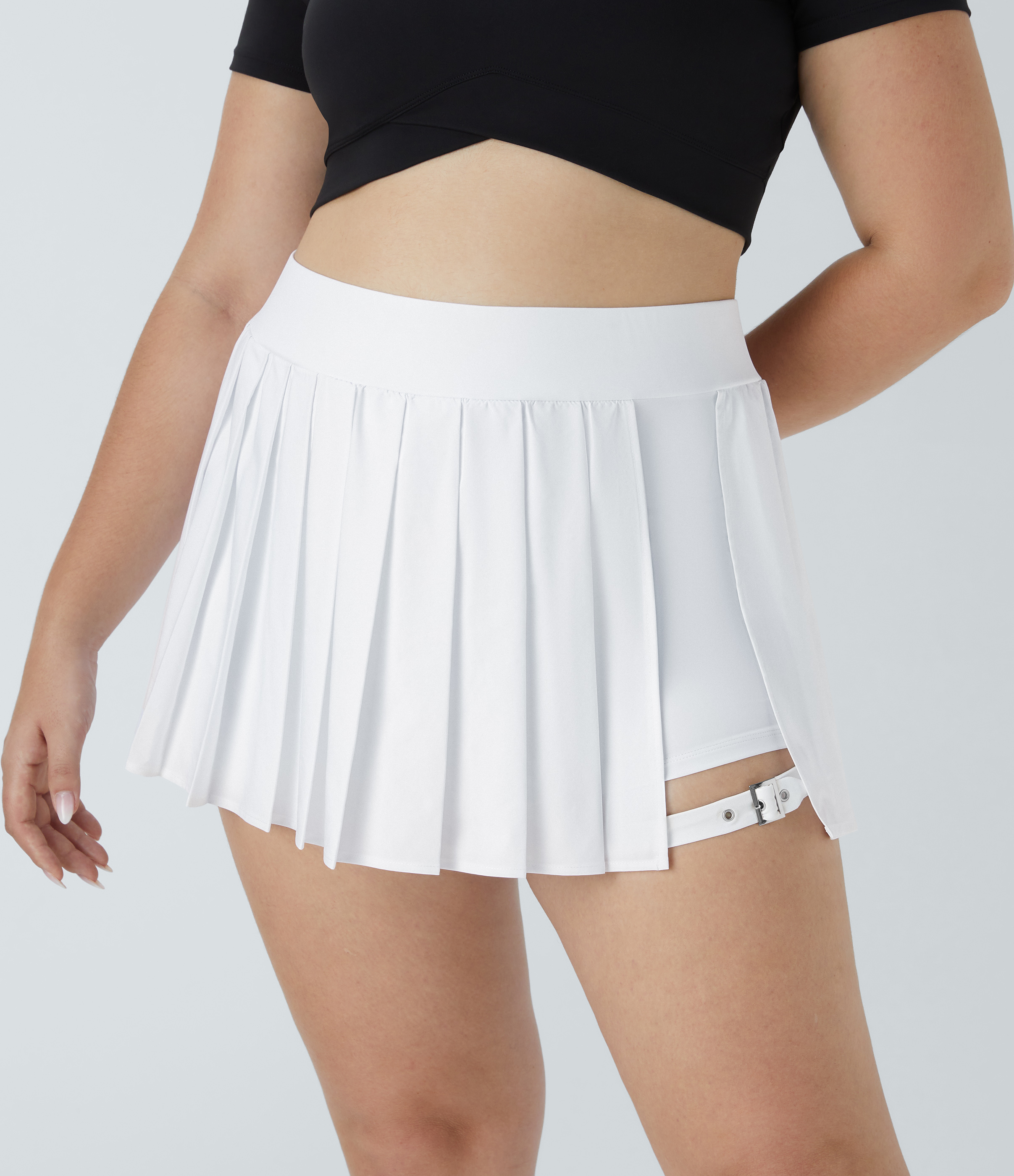 Halara Breezefulв„ў High Waisted Pleated 2-in-1 Side Pocket Adjustable Buckle Quick Dry Micro Mini Casual Plus Size Skirt  - White - 2X(regular) 