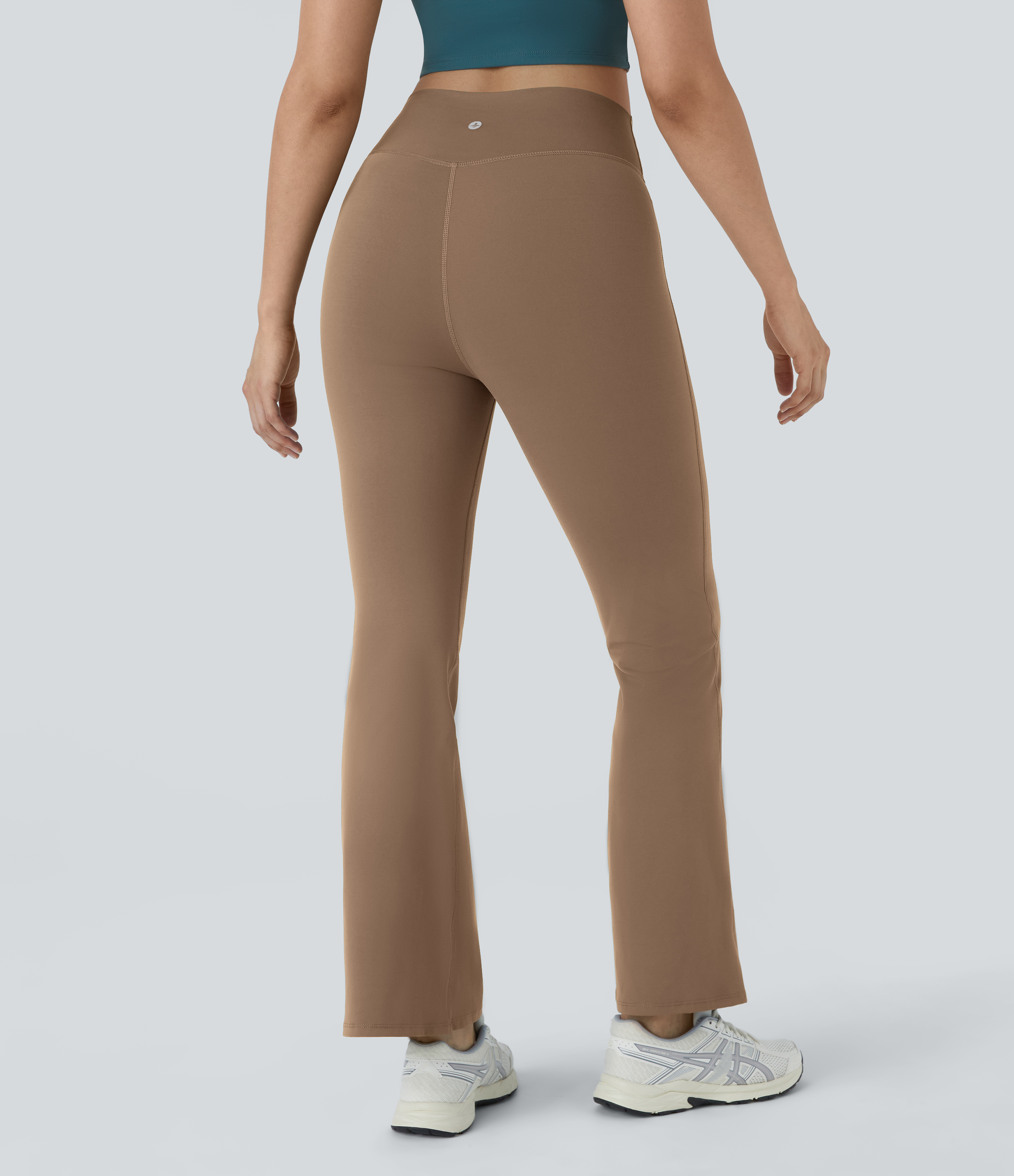 Halara High Waisted Crossover Flare Yoga Leggings  - Burro - S(petite) gym leggings leggings with pockets leggings with butt lift 