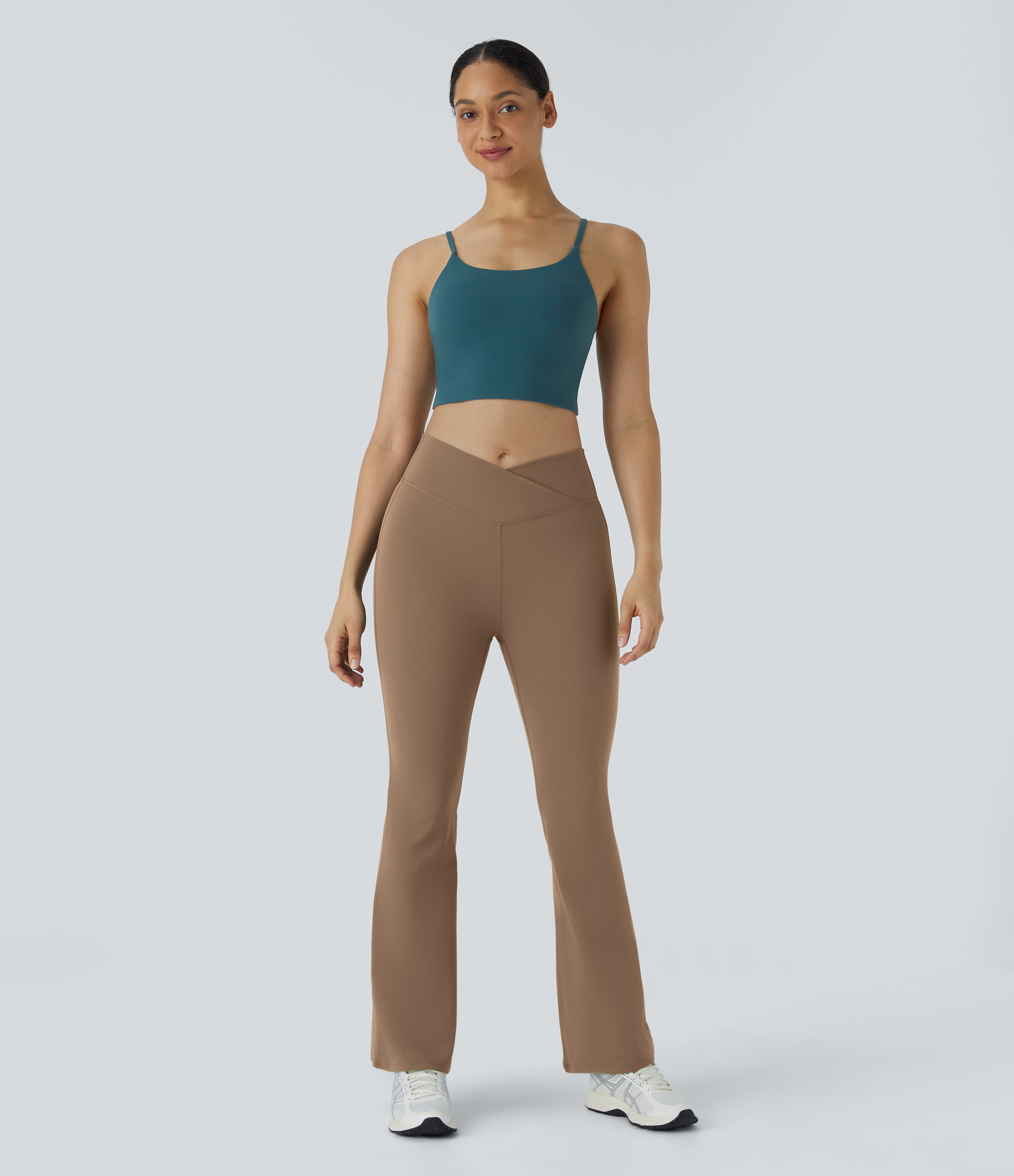 Halara High Waisted Crossover Flare Yoga Leggings  - Burro - S(petite) gym leggings leggings with pockets leggings with butt lift 