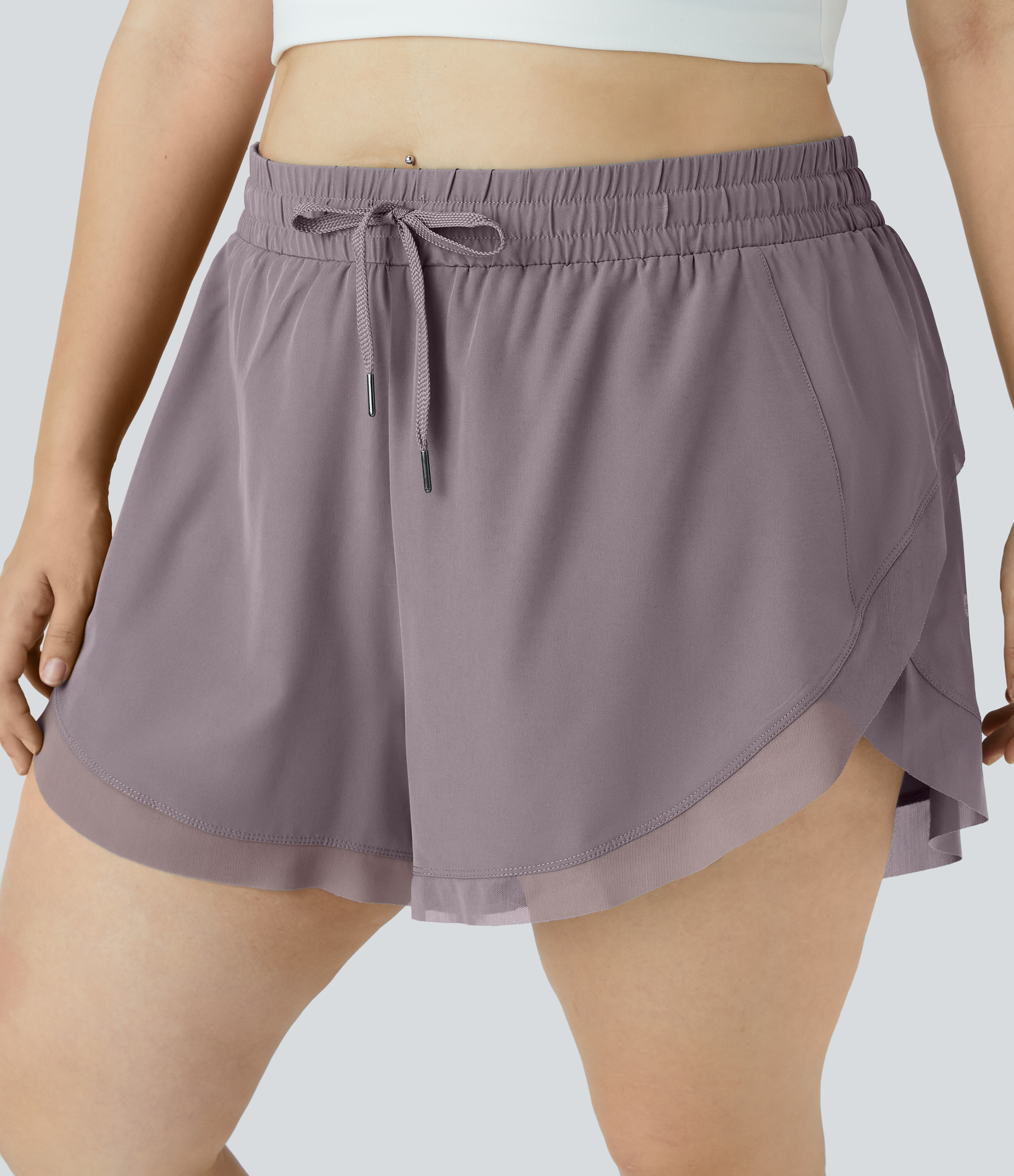 Halara Drawstring Contrast Mesh 2-in-1 Plus Size Shorts 4