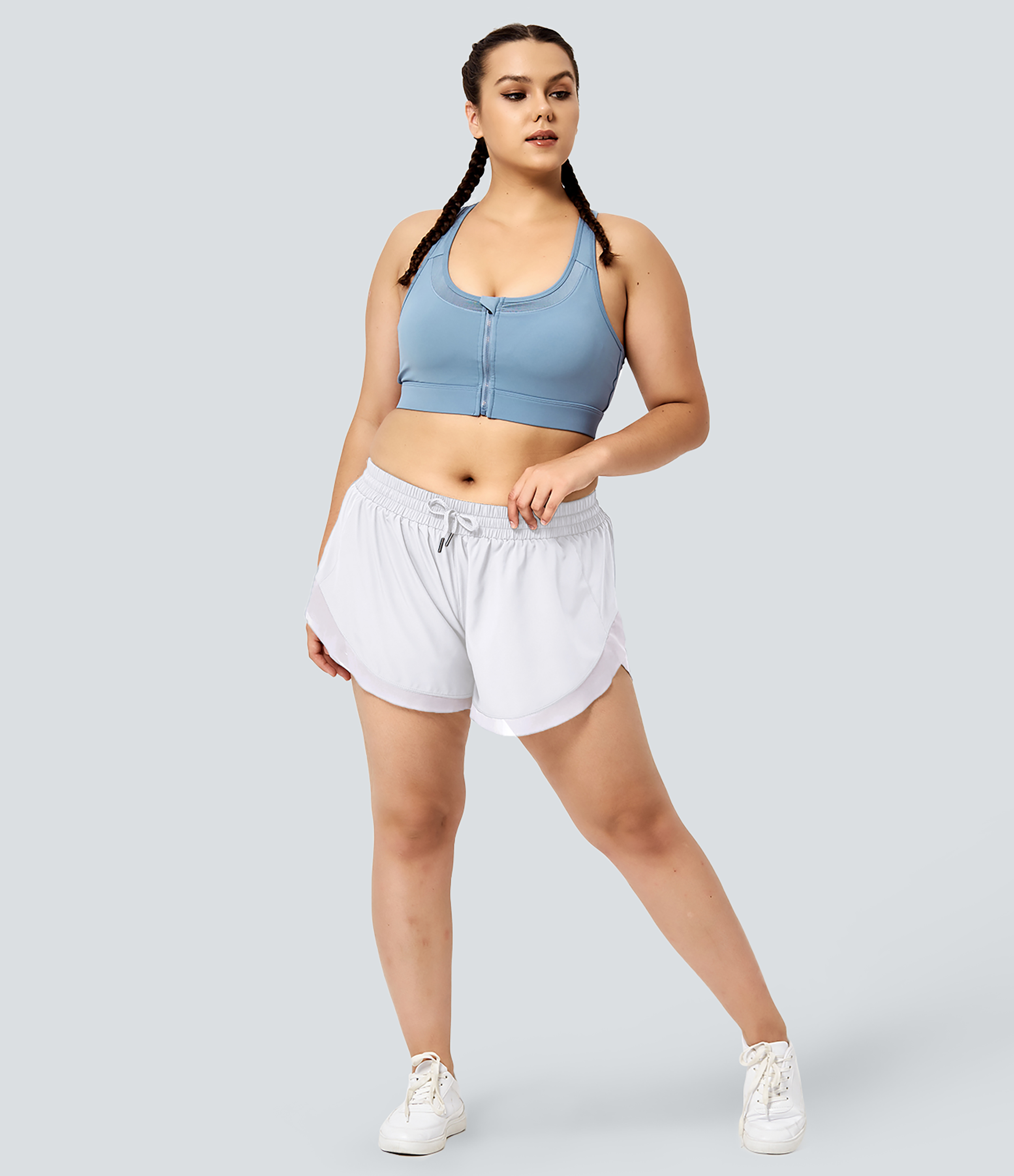Halara Drawstring Contrast Mesh 2-in-1 Plus Size Shorts 4