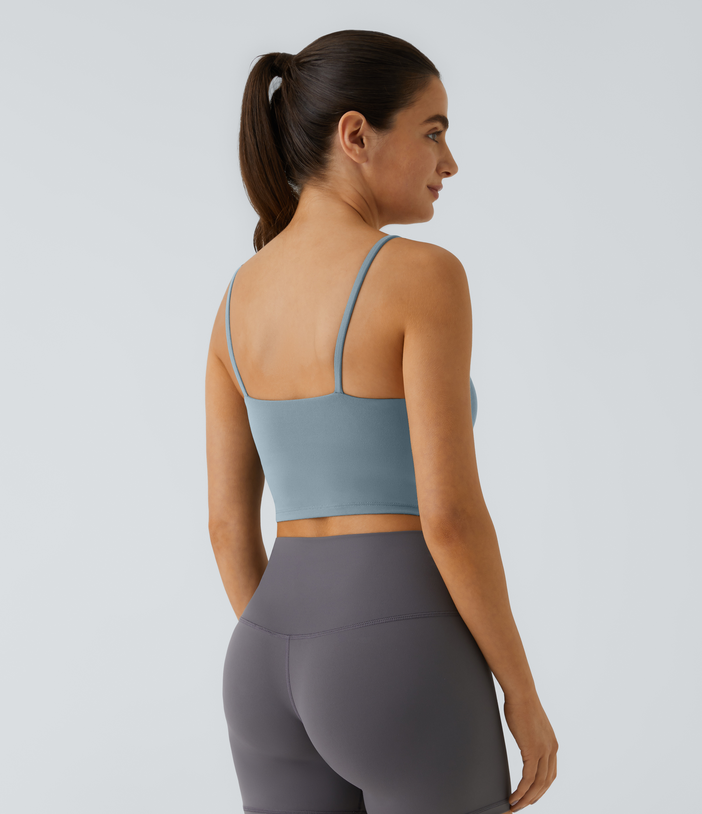 Halara Basic Padded Workout Cropped Tank Top Tank Top - Subdued Blue - L golf tops halter top tunic tops sleeveless tops backless top 