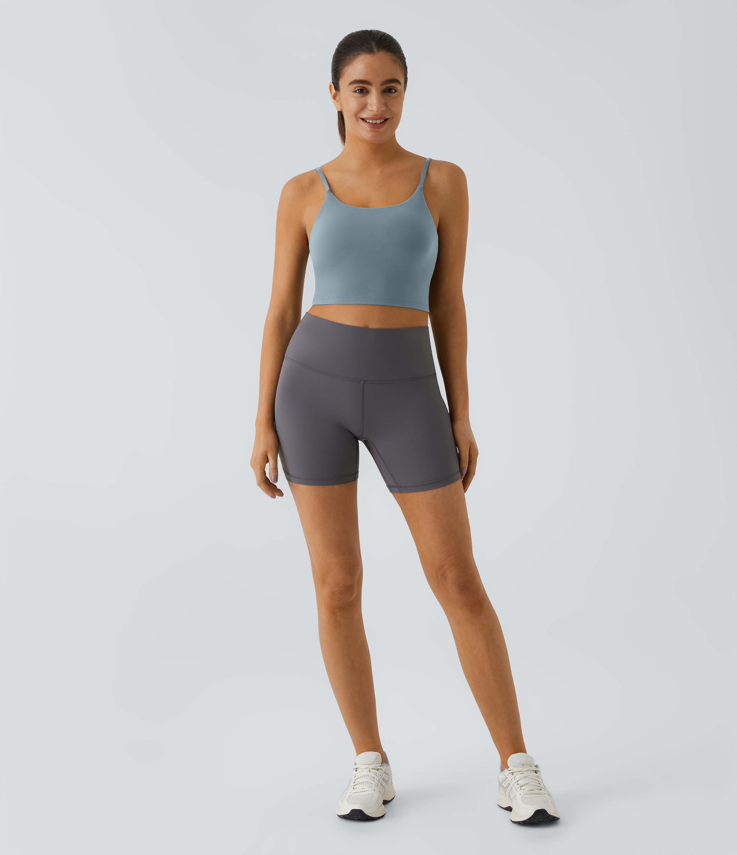 Halara Basic Padded Workout Cropped Tank Top Tank Top - Subdued Blue - L golf tops halter top tunic tops sleeveless tops backless top 