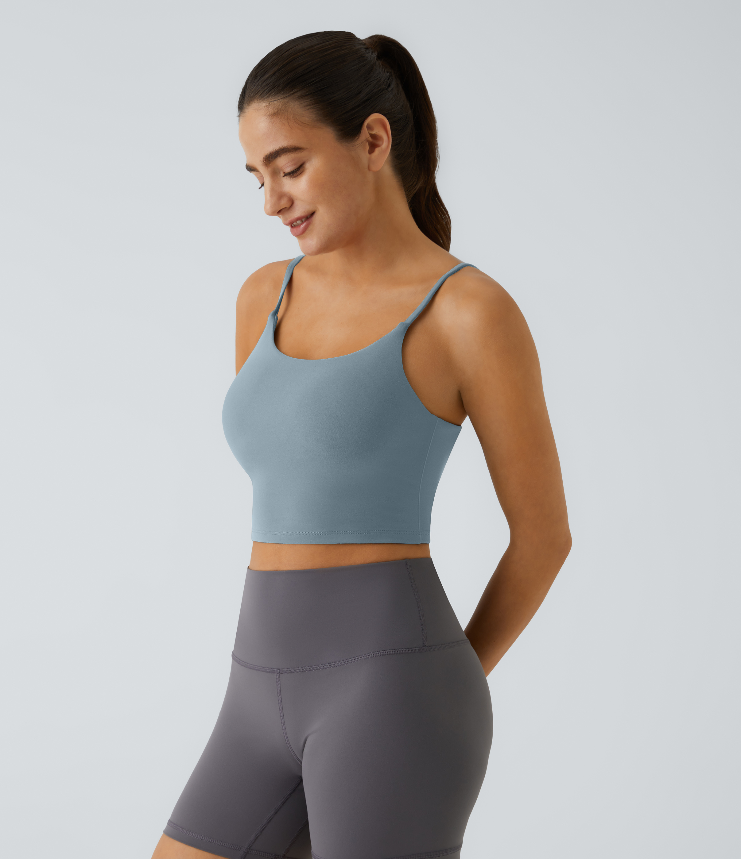 Halara Basic Padded Workout Cropped Tank Top Tank Top - Subdued Blue - L golf tops halter top tunic tops sleeveless tops backless top 