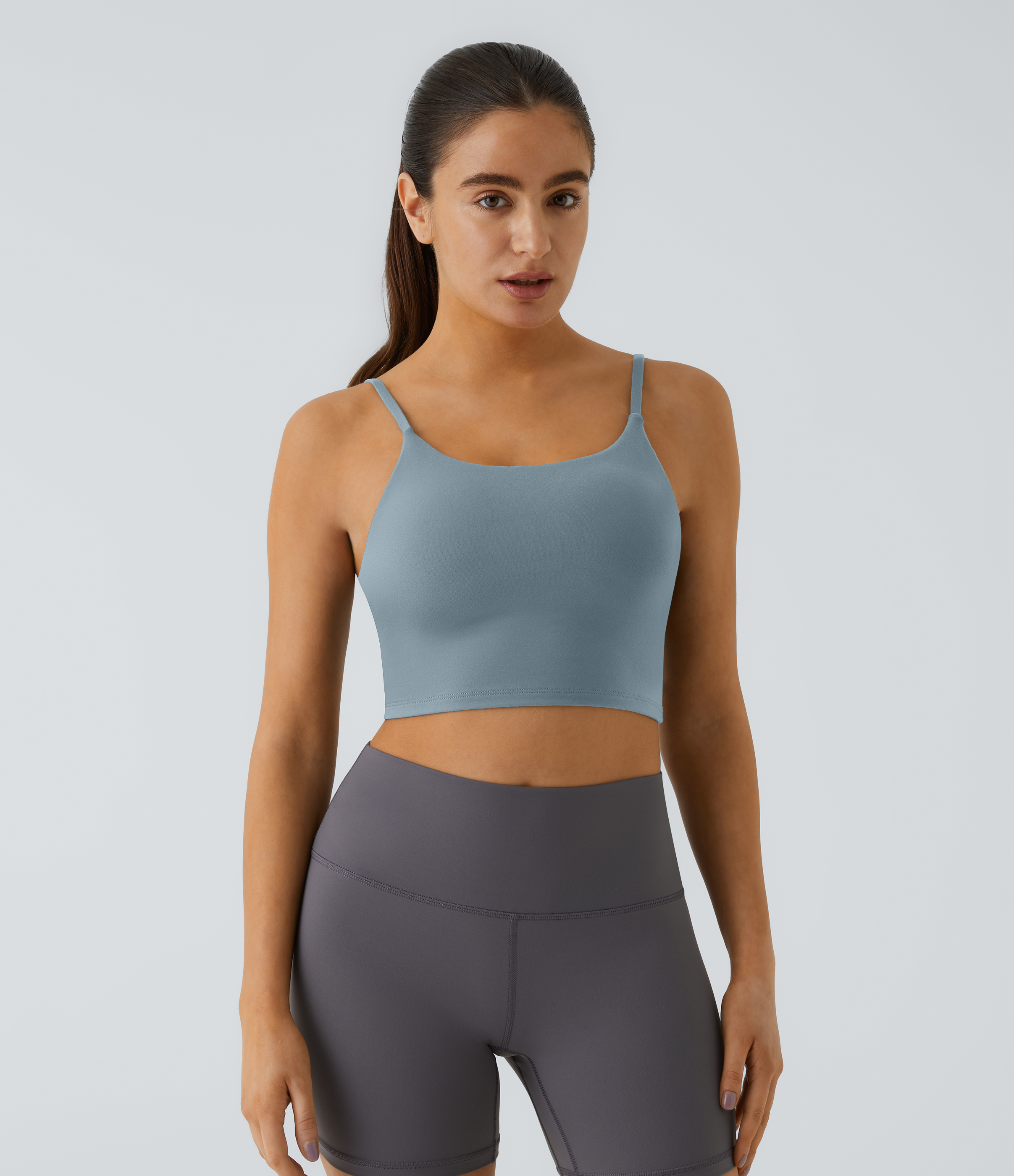 Halara Basic Padded Workout Cropped Tank Top Tank Top - Subdued Blue - L golf tops halter top tunic tops sleeveless tops backless top 