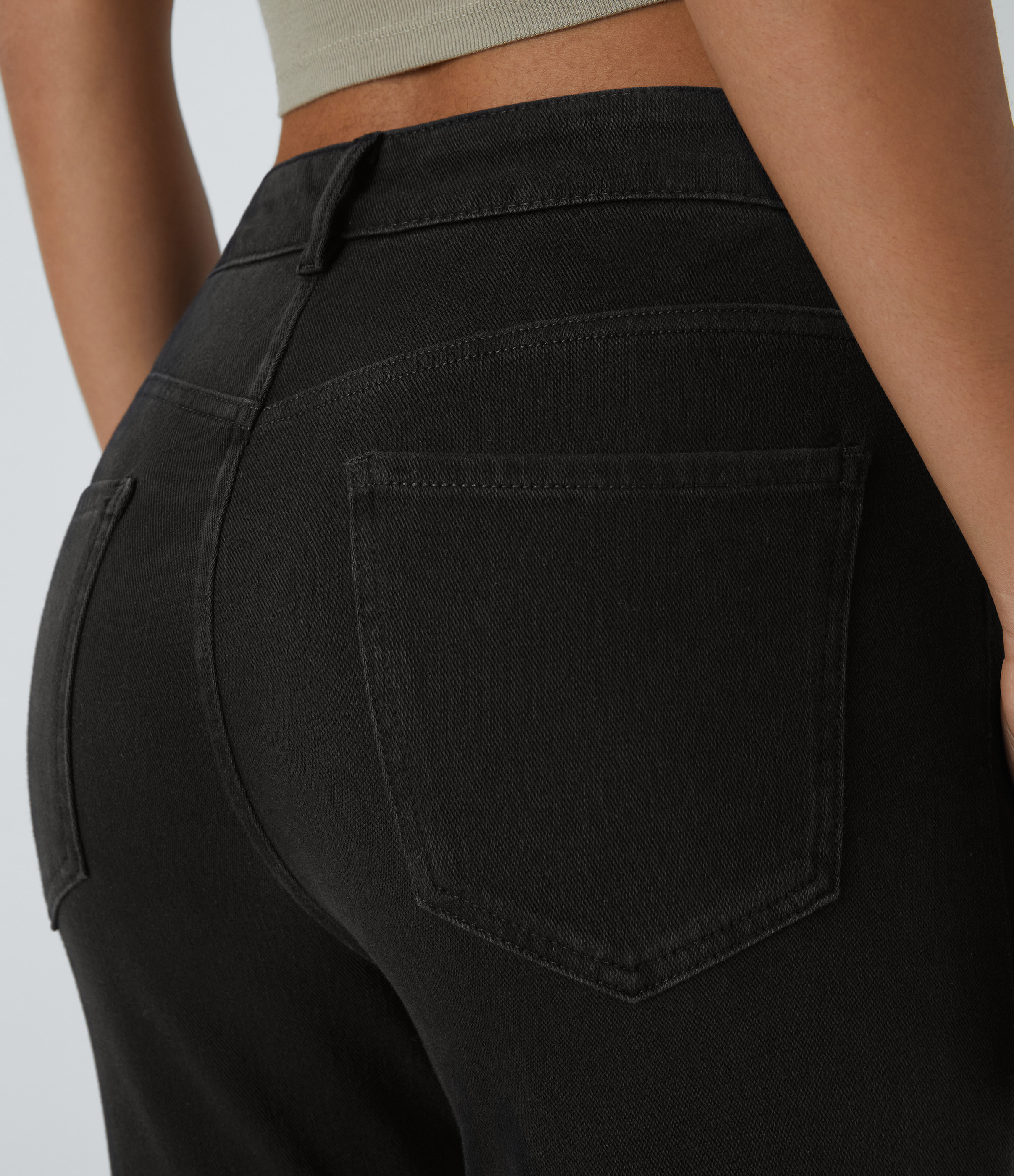 Halara HalaraMagicв„ў Mid Rise Button Pockets Stretchy Knit Denim Casual Slight Flare Pants  - Black - XS sweatpants jogger pants 