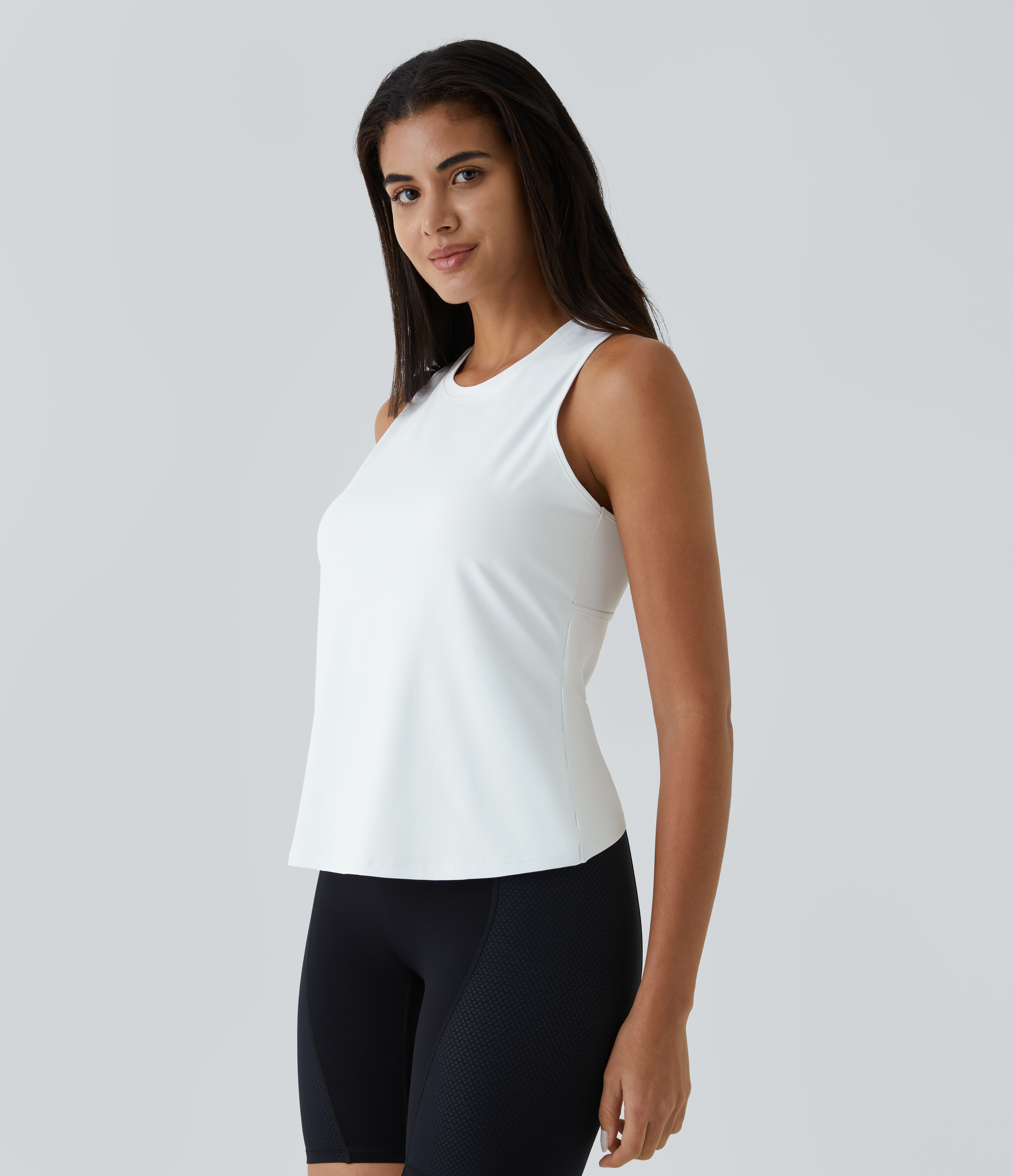 Halara In My Feels Cut Out Crossover Hem Yoga Tank Top Tank Top - White - M golf tops halter top tunic tops sleeveless tops backless top 