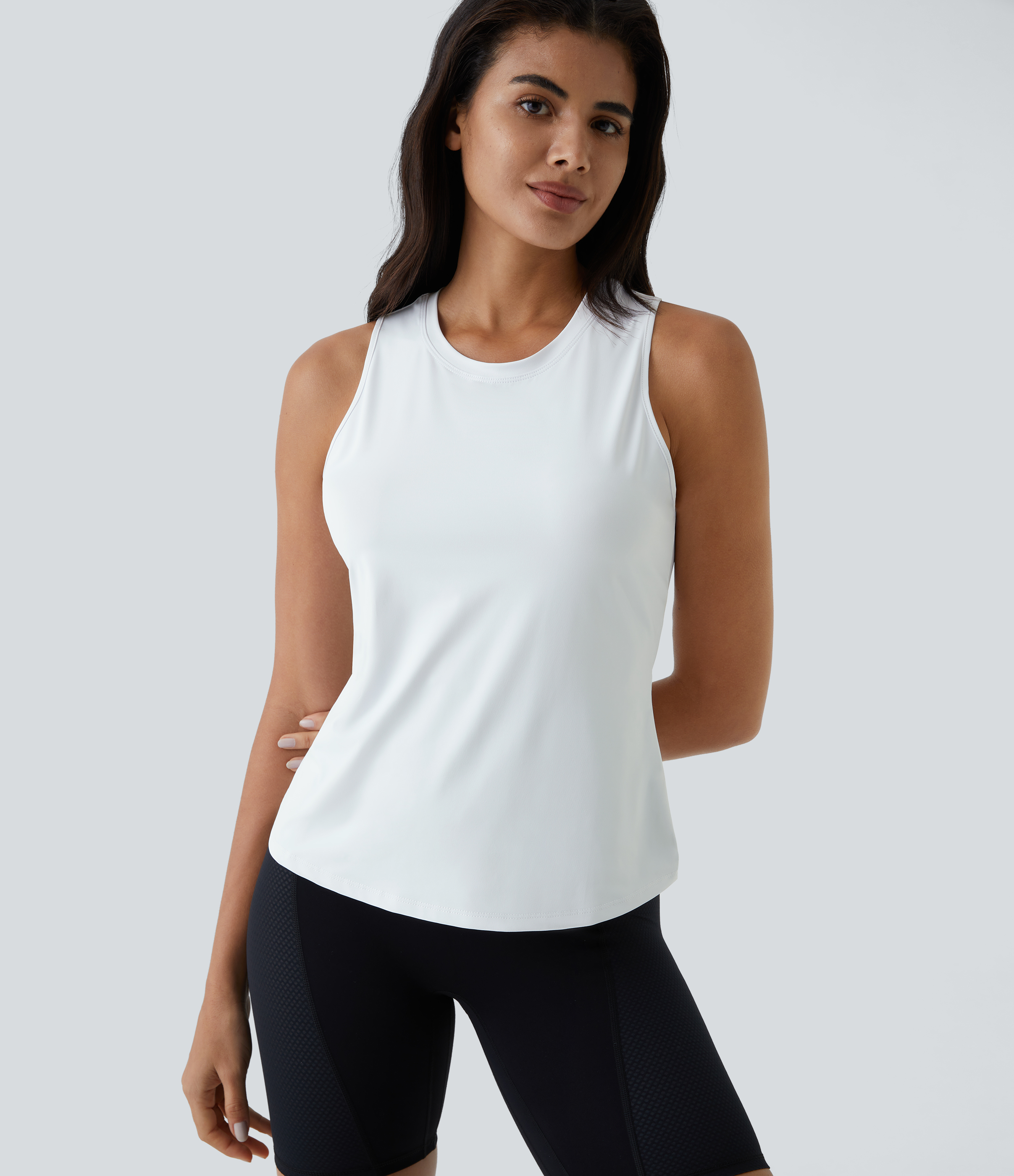 Halara In My Feels Cut Out Crossover Hem Yoga Tank Top Tank Top - White - M golf tops halter top tunic tops sleeveless tops backless top 