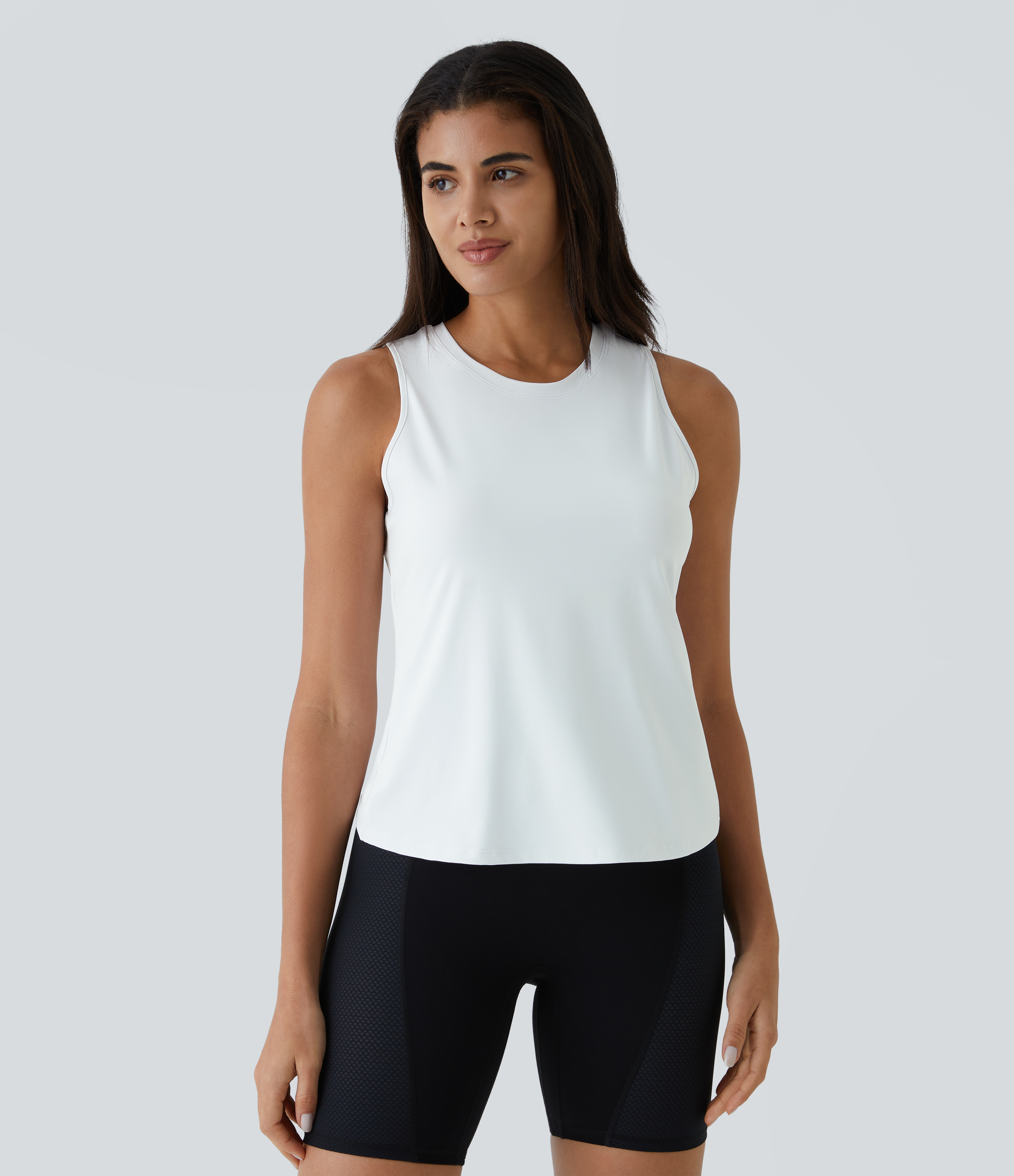 Halara In My Feels Cut Out Crossover Hem Yoga Tank Top Tank Top - White - M golf tops halter top tunic tops sleeveless tops backless top 