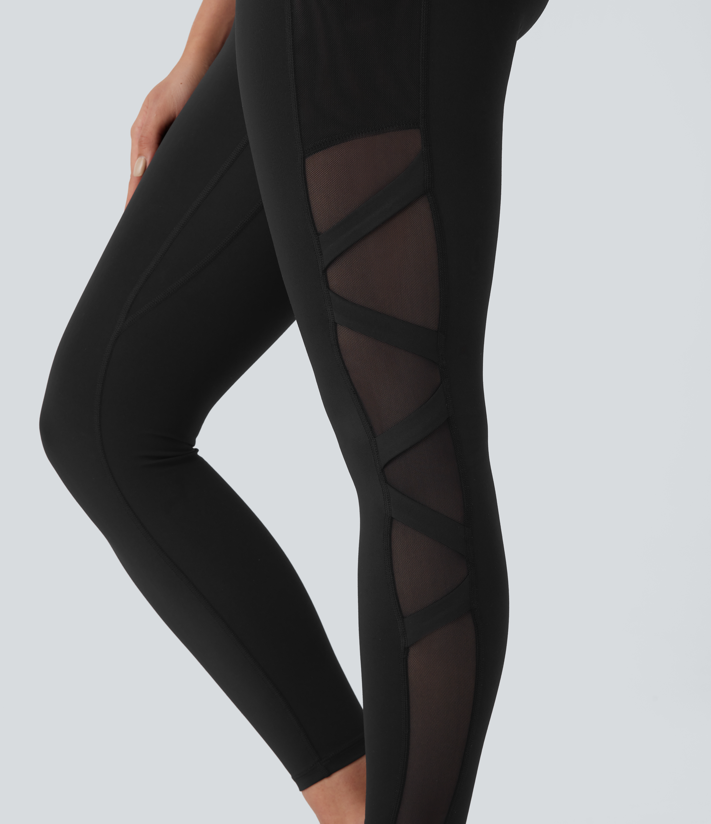 Halara SpeedWaveв„ў High Waisted Side Pocket Contrast Mesh Quick Dry 7/8 Yoga Leggings  - Black - L(7/8) gym leggings leggings with pockets 