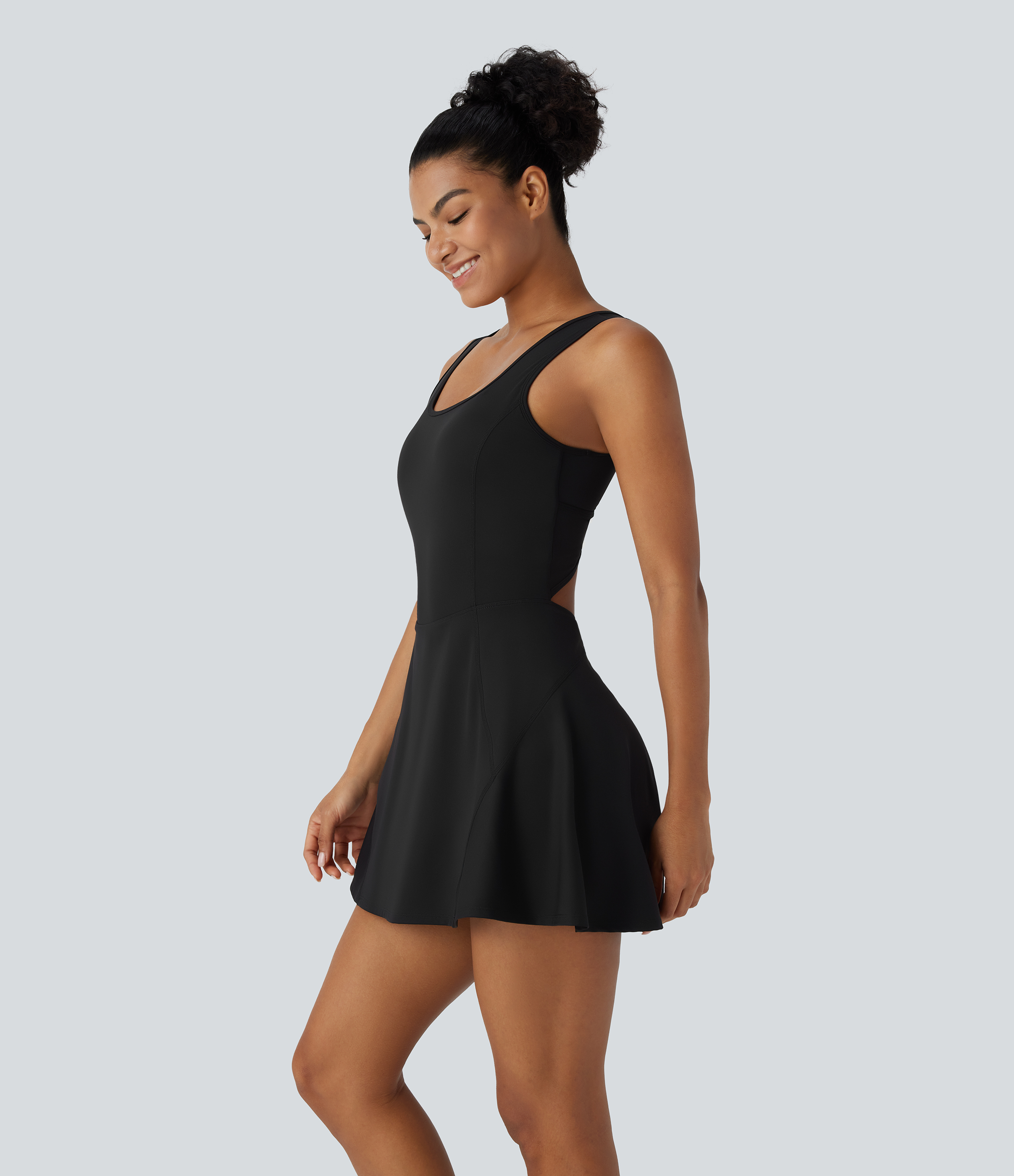 Halara Softlyzeroв„ў Airy Backless Crisscross U Neck 2-in-1 Side Pocket Mini Cool Touch Dance Active Dress Workout Dress - Black - XS 