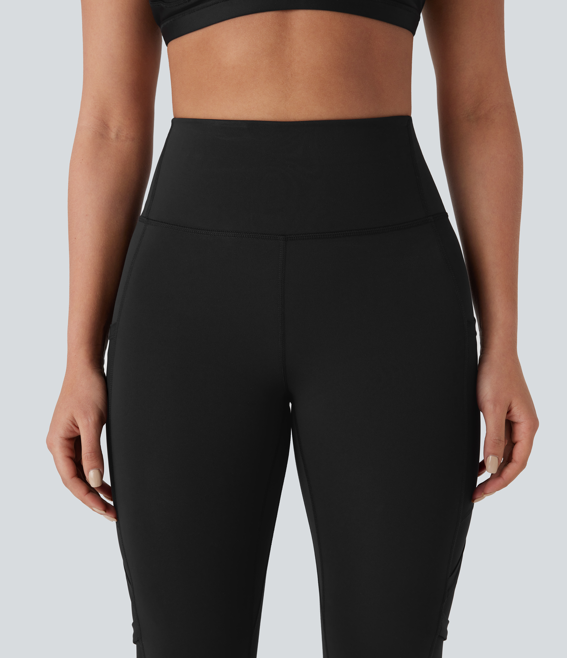 Halara SpeedWaveв„ў High Waisted Side Pocket Contrast Mesh Quick Dry 7/8 Yoga Leggings  - Black - L(7/8) gym leggings leggings with pockets 