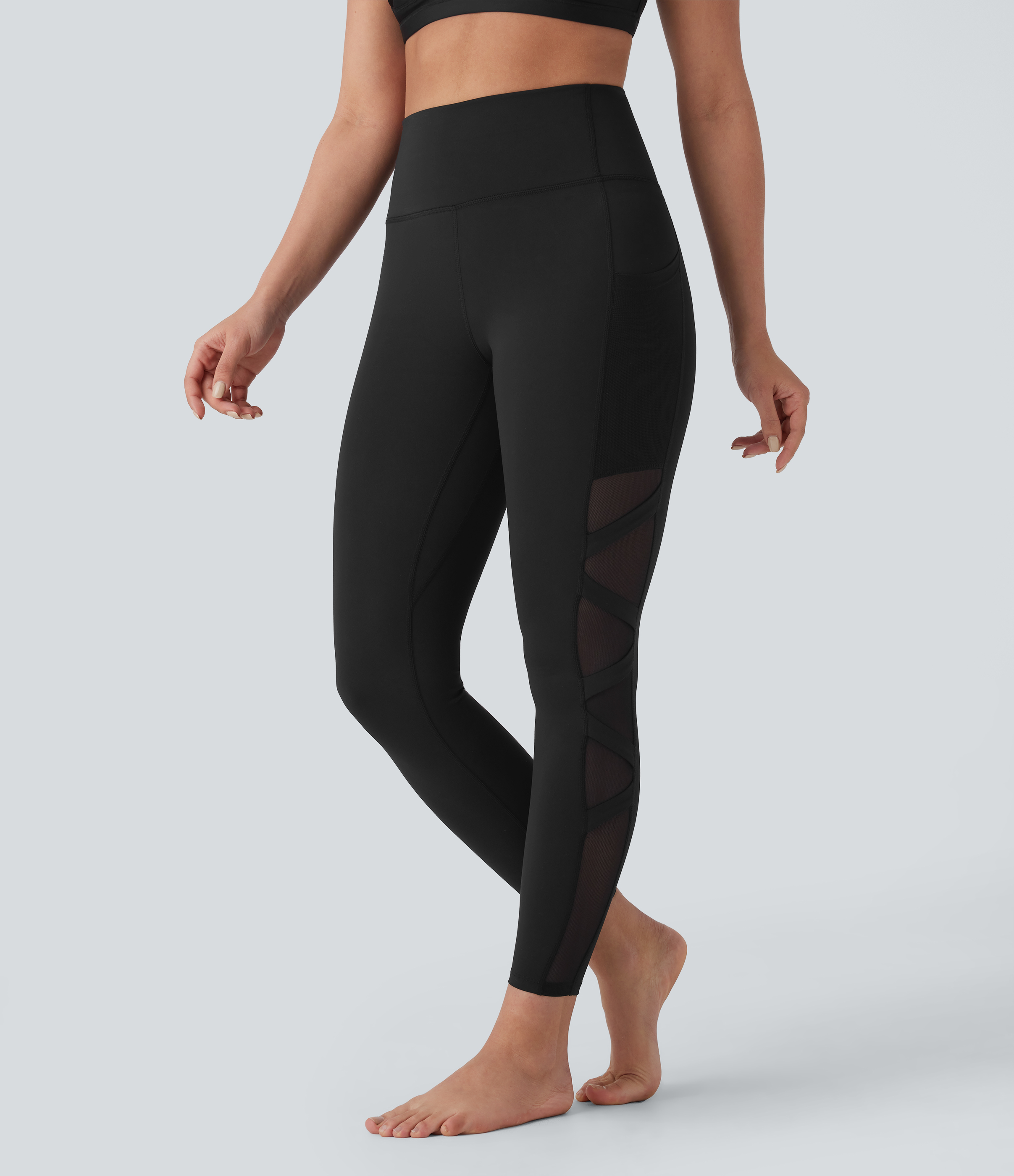 Halara SpeedWaveв„ў High Waisted Side Pocket Contrast Mesh Quick Dry 7/8 Yoga Leggings  - Black - L(7/8) gym leggings leggings with pockets 