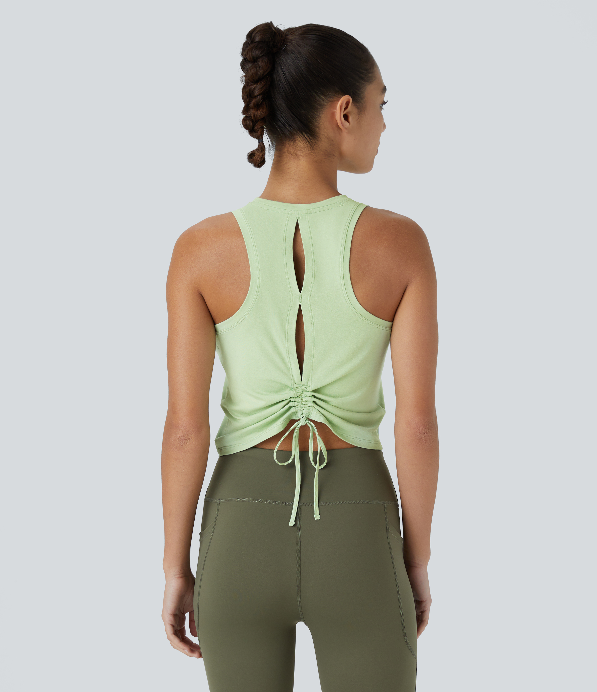 Halara Round Neck Backless Cut Out Drawstring Ruched Casual Tank Top Tank Top - Seacrest - L golf tops halter top tunic tops sleeveless tops 