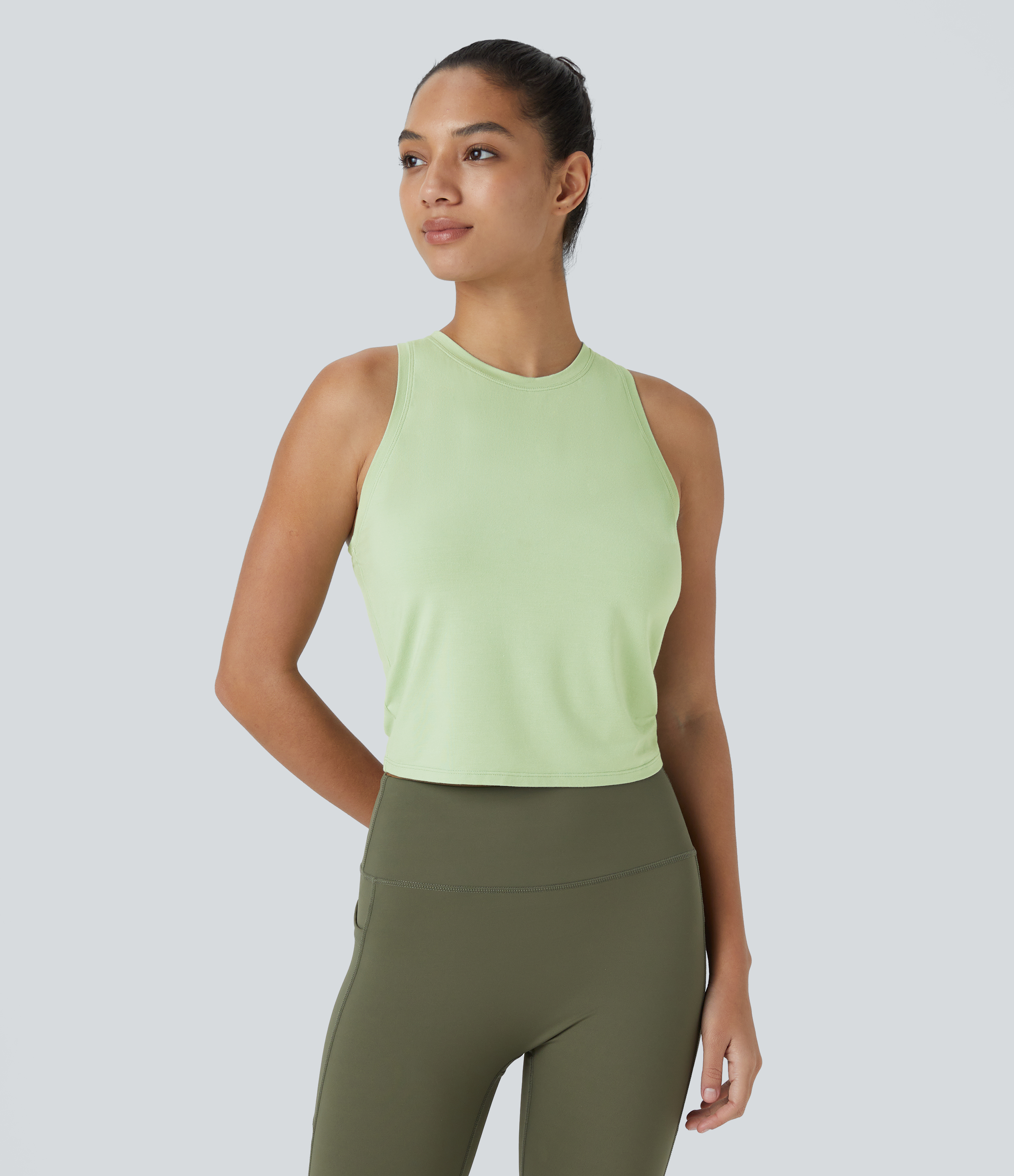 Halara Round Neck Backless Cut Out Drawstring Ruched Casual Tank Top Tank Top - Seacrest - L golf tops halter top tunic tops sleeveless tops 