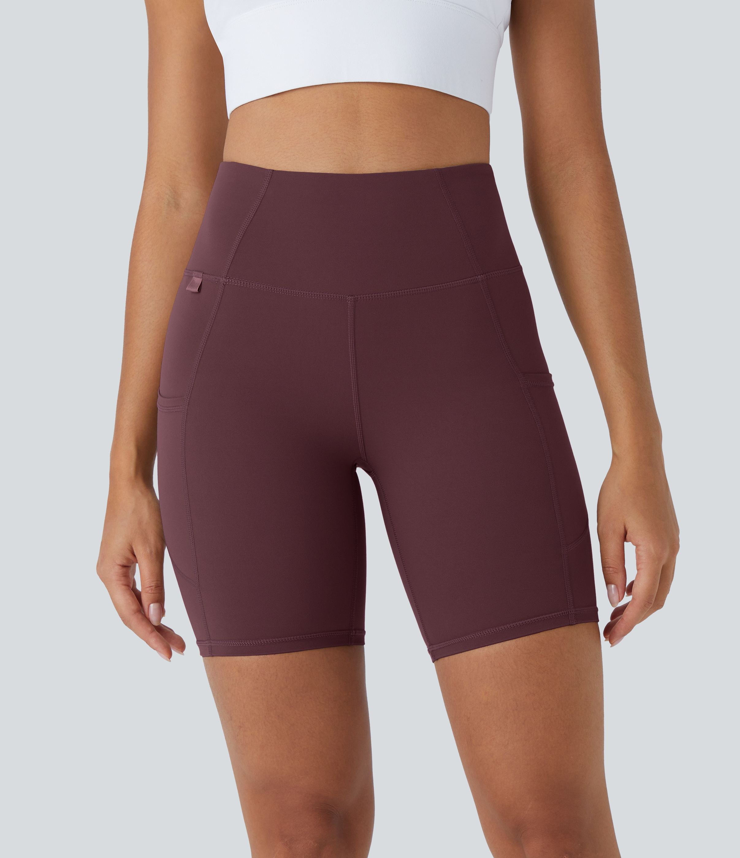 Halara UltraSculpt High Waisted Side Pocket Running Biker Shorts 7``  - Evening Red - S biker shorts women black biker shorts 