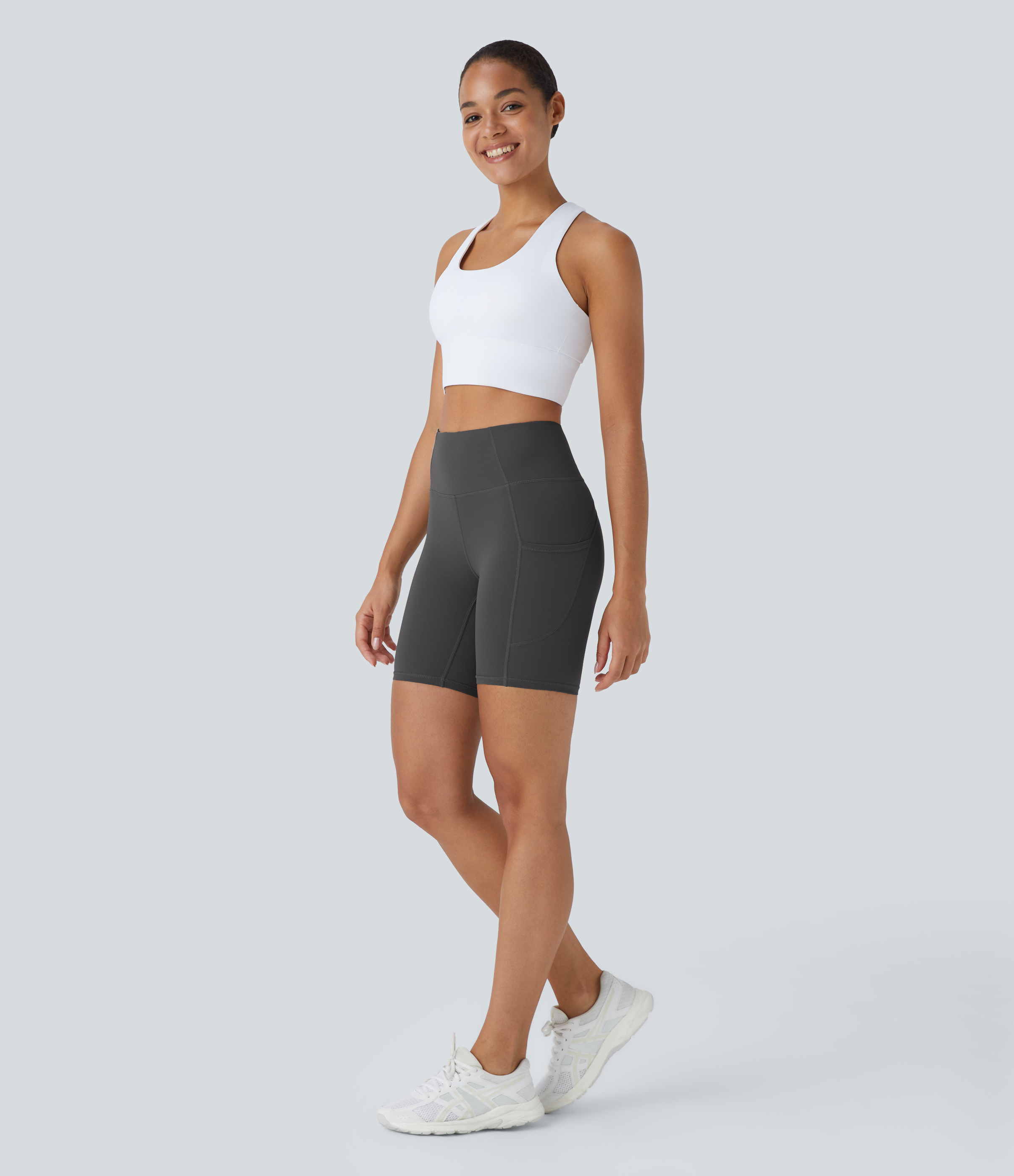 Halara UltraSculpt High Waisted Side Pocket Running Biker Shorts 7``  - Volcanic Ash - XL biker shorts women black biker shorts 