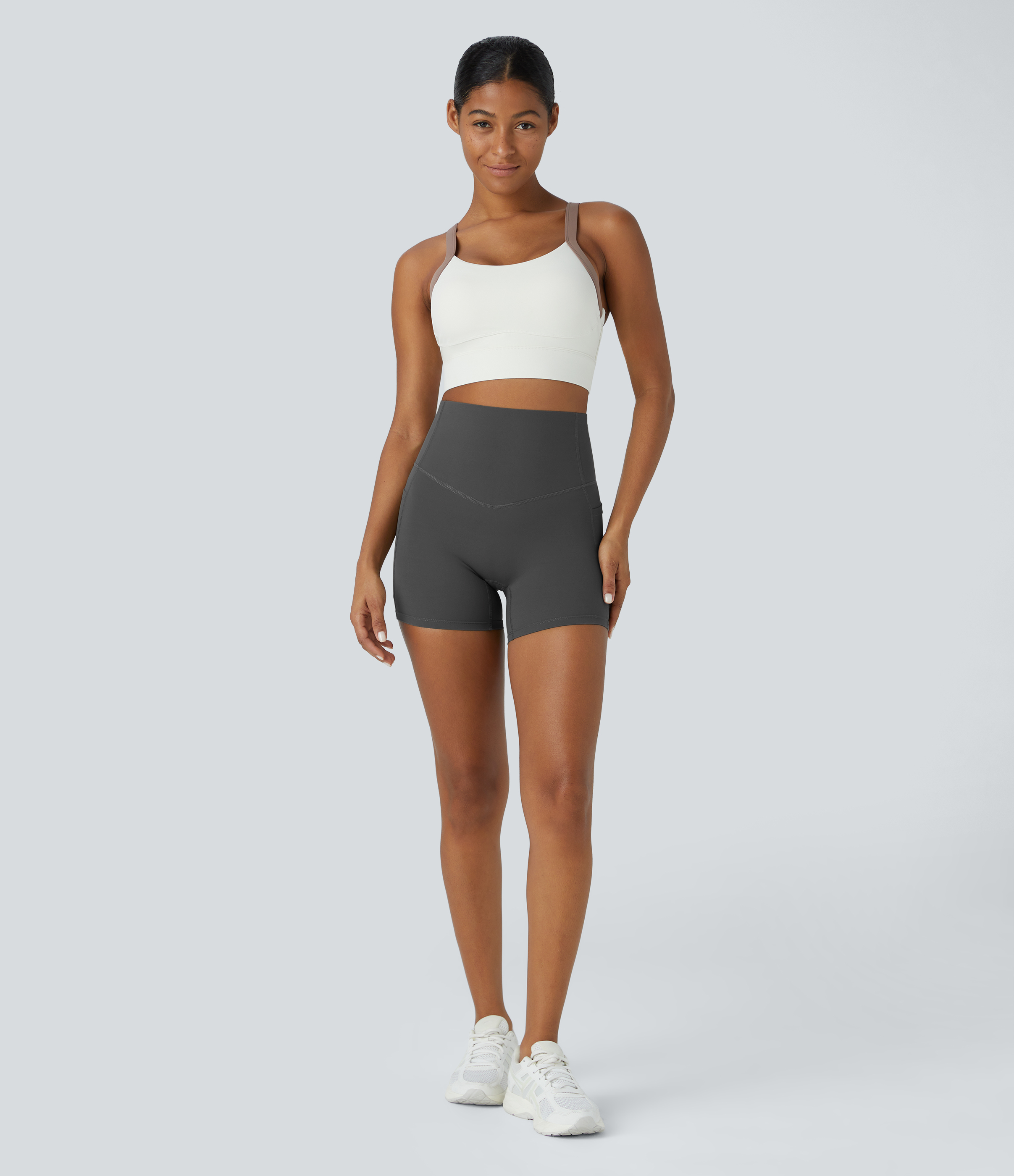 Halara SoCinched High Waisted Tummy Control Side Pocket Shaping Training Biker Shorts 5``  - Volcanic Ash - XL biker shorts women 