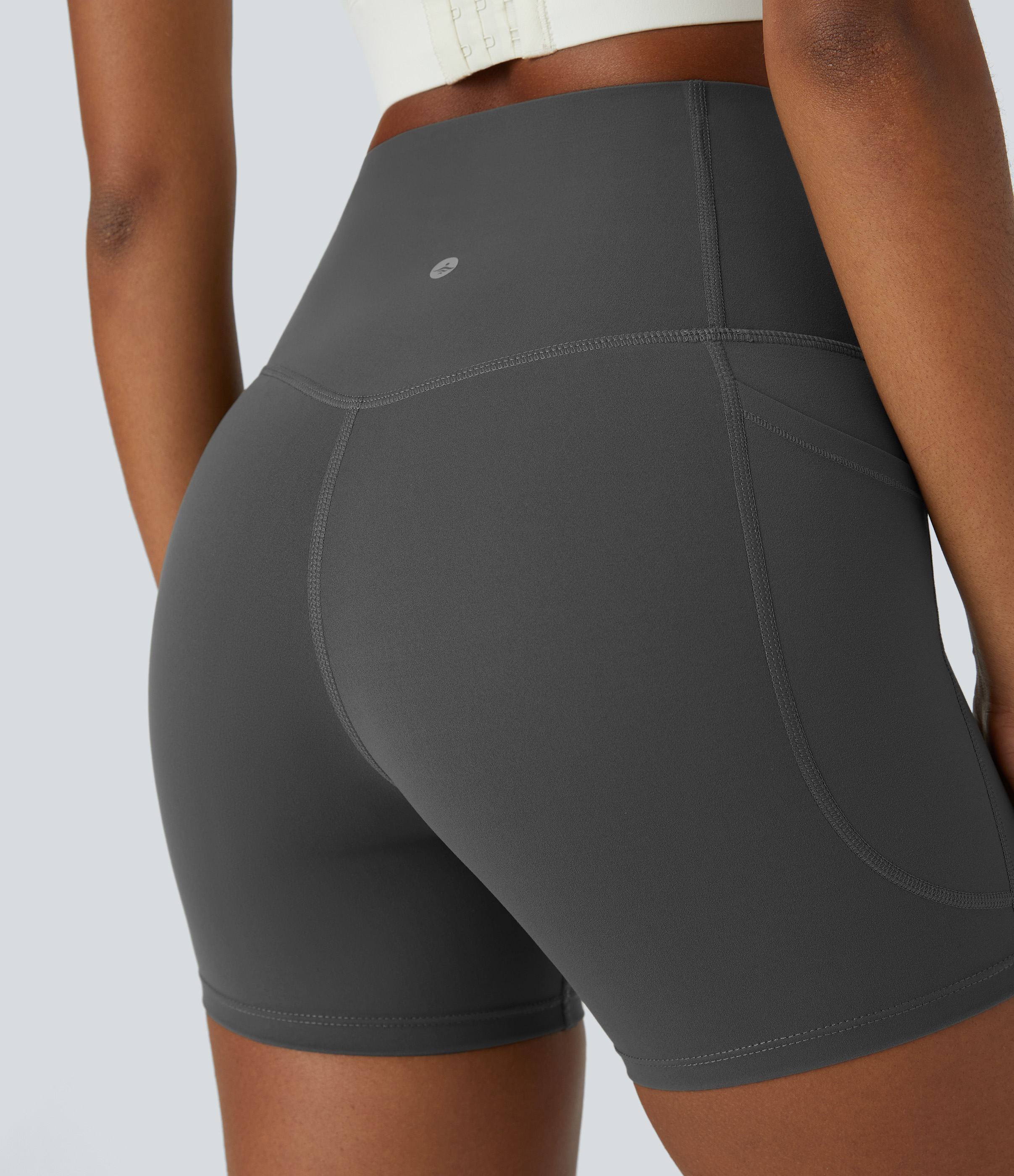 Halara SoCinched High Waisted Tummy Control Side Pocket Shaping Training Biker Shorts 5``  - Volcanic Ash - XL biker shorts women 