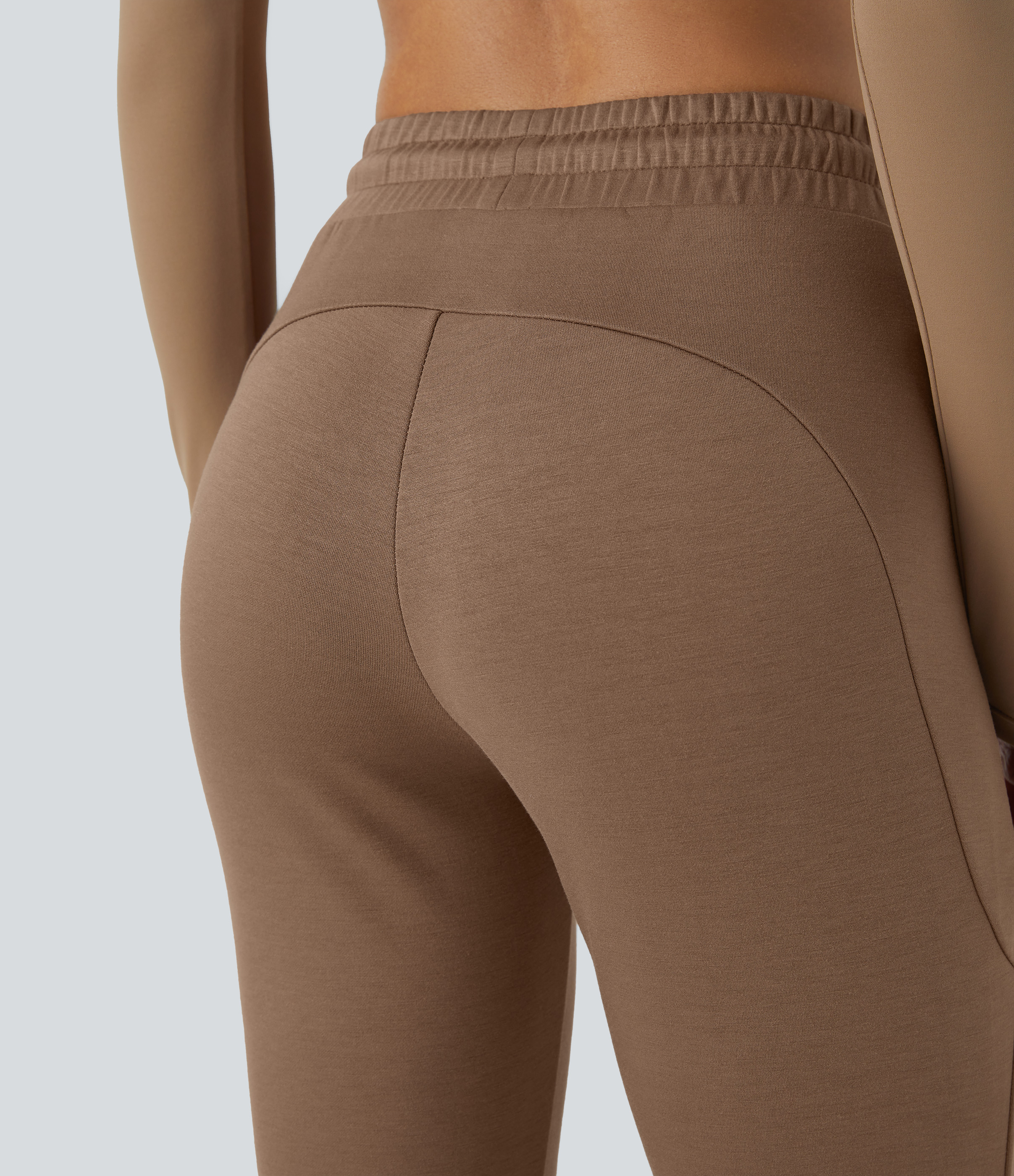 Halara High Waisted Drawstring Side Pocket Flare Yoga Pants  - Raw Umber - M 