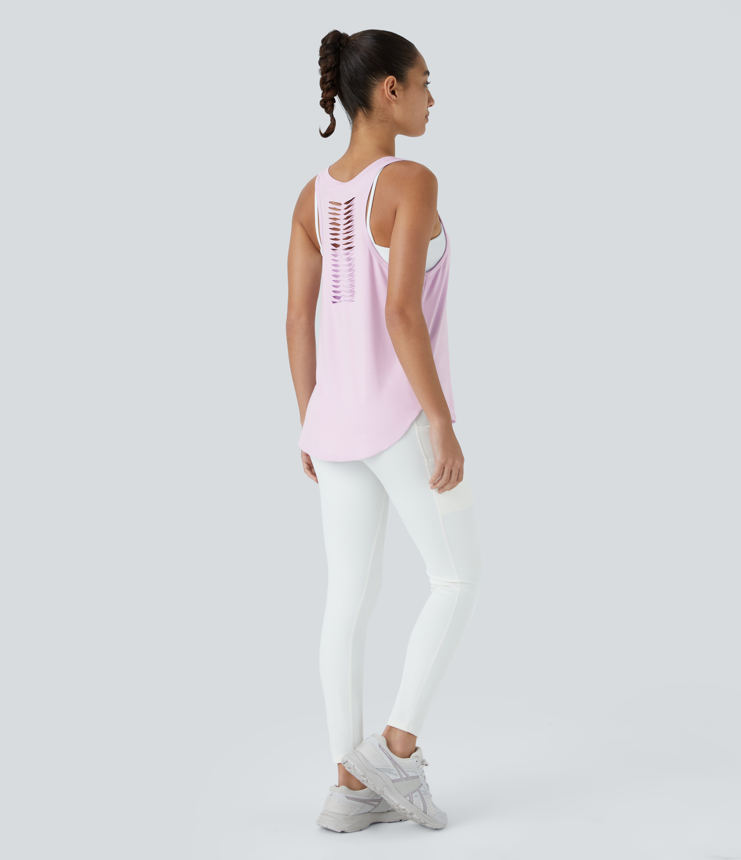 Halara Racerback Ripped High Low Curved Hem Yoga Tank Top Tank Top - Orchid Ice - XL golf tops halter top tunic tops sleeveless tops 