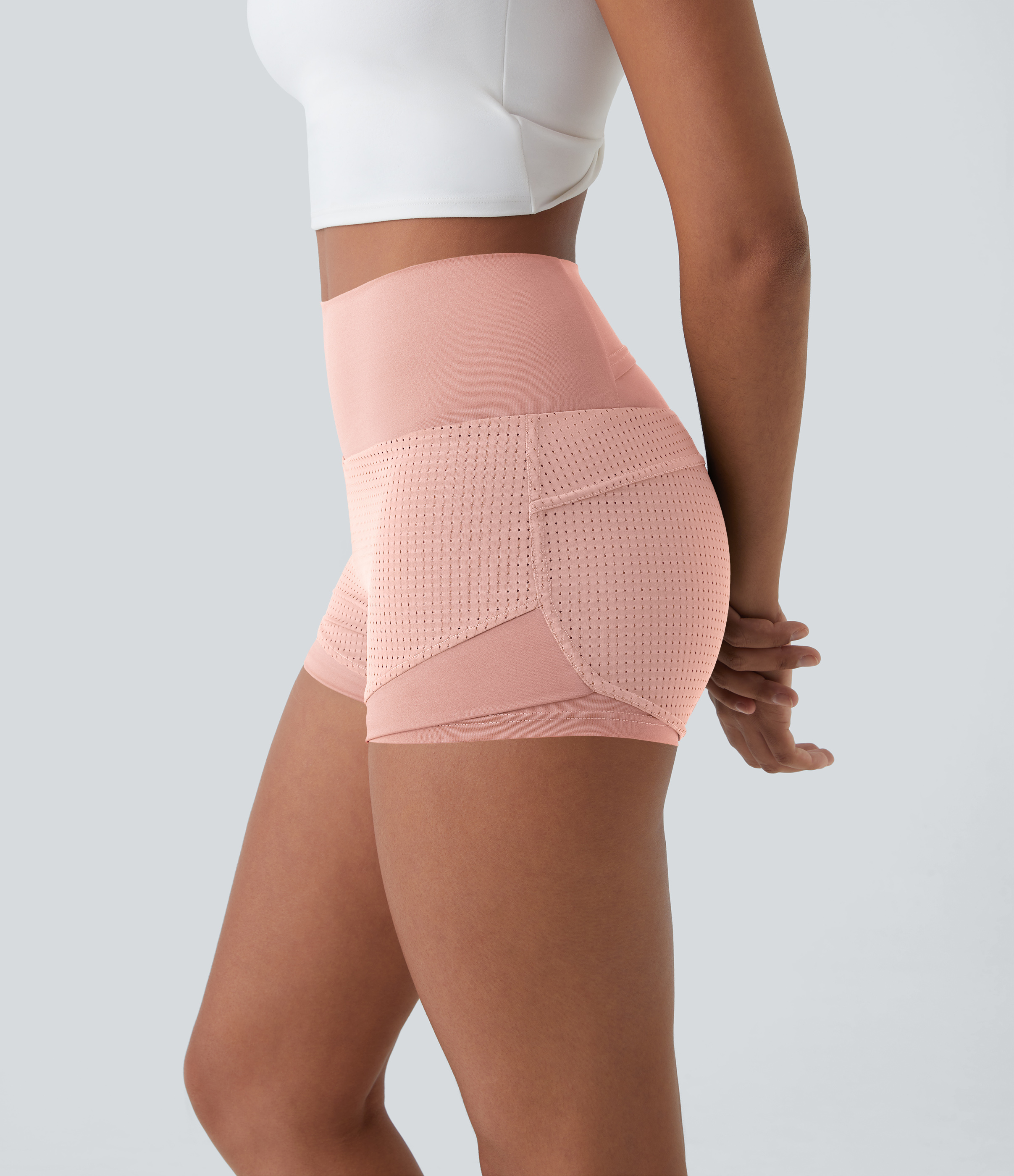 Halara High Waisted Mesh Back Waistband Pocket 2-in-1 Casual Shorts 2
