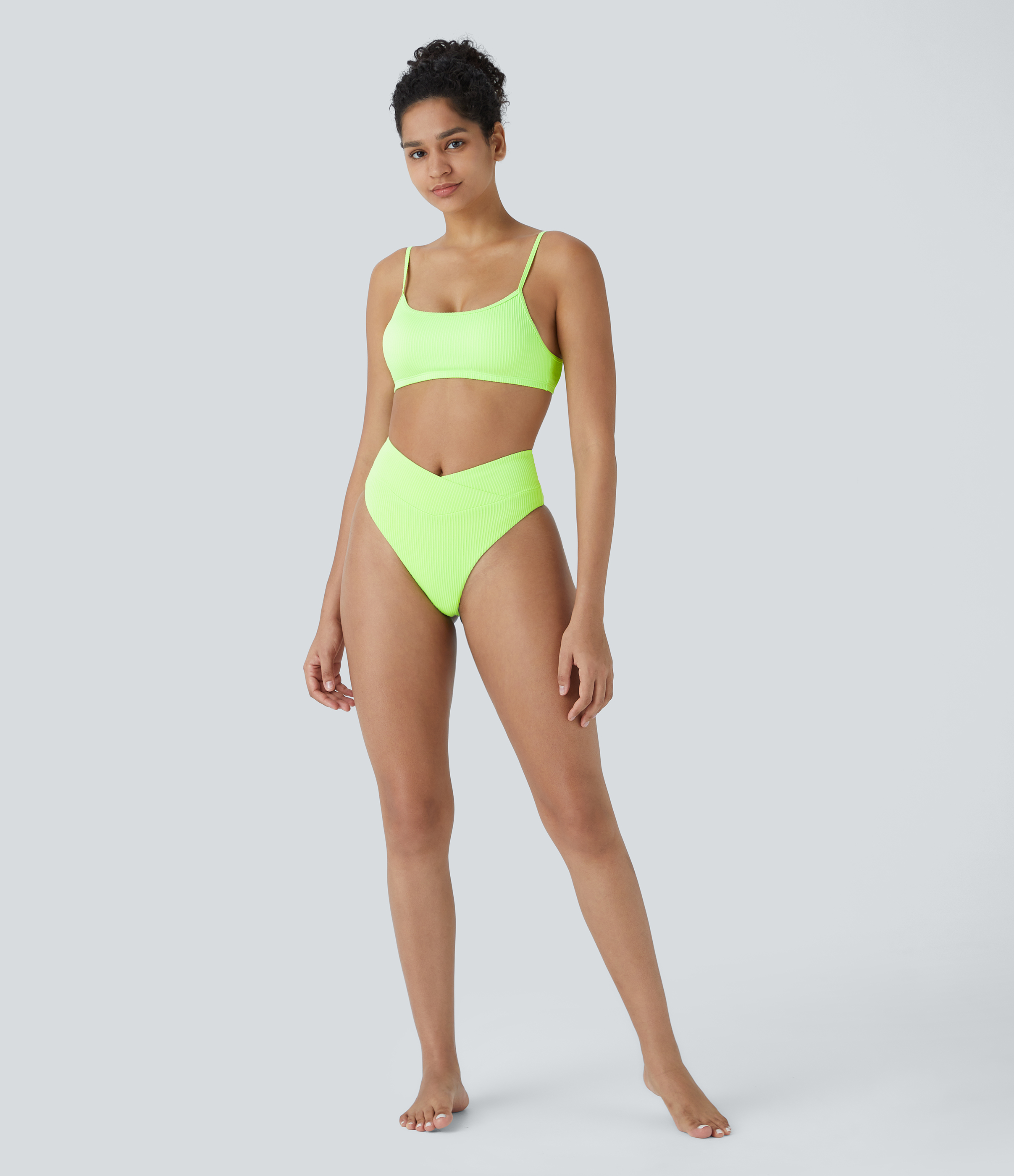 Halara Ribbed Crossover Bikini Bottom Swimsuit  - Spring Camellia Green - M 