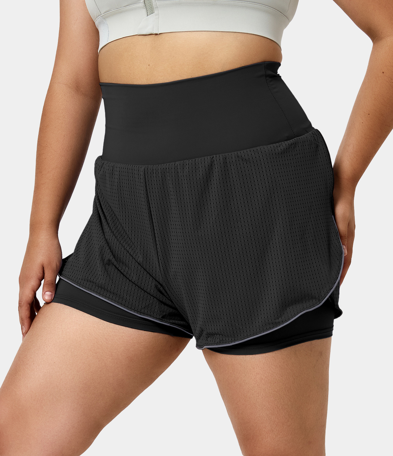 2 in 1 Plus Size High Waisted Shorts F r Frauen HALARA