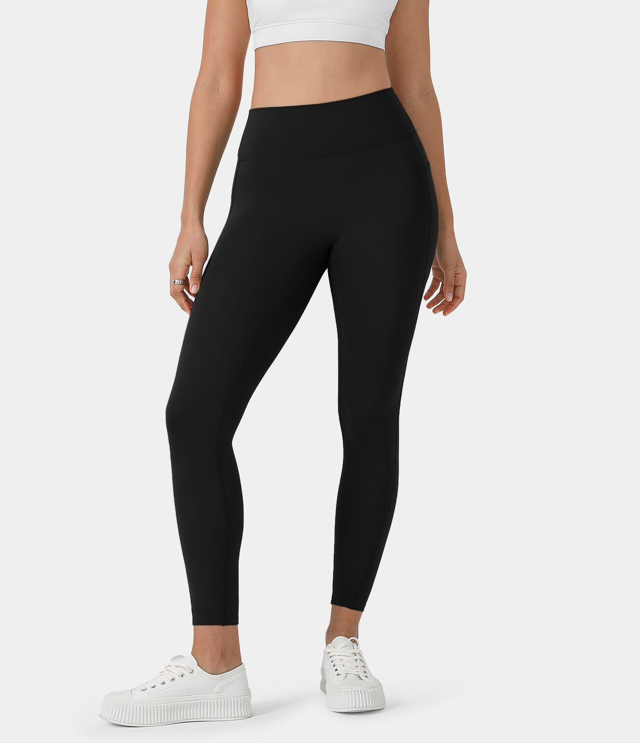 Halara Softlyzeroв„ў High Waisted Deep Side Pocket Yoga Leggings  - Black - XS(full_length) gym leggings leggings with pockets 