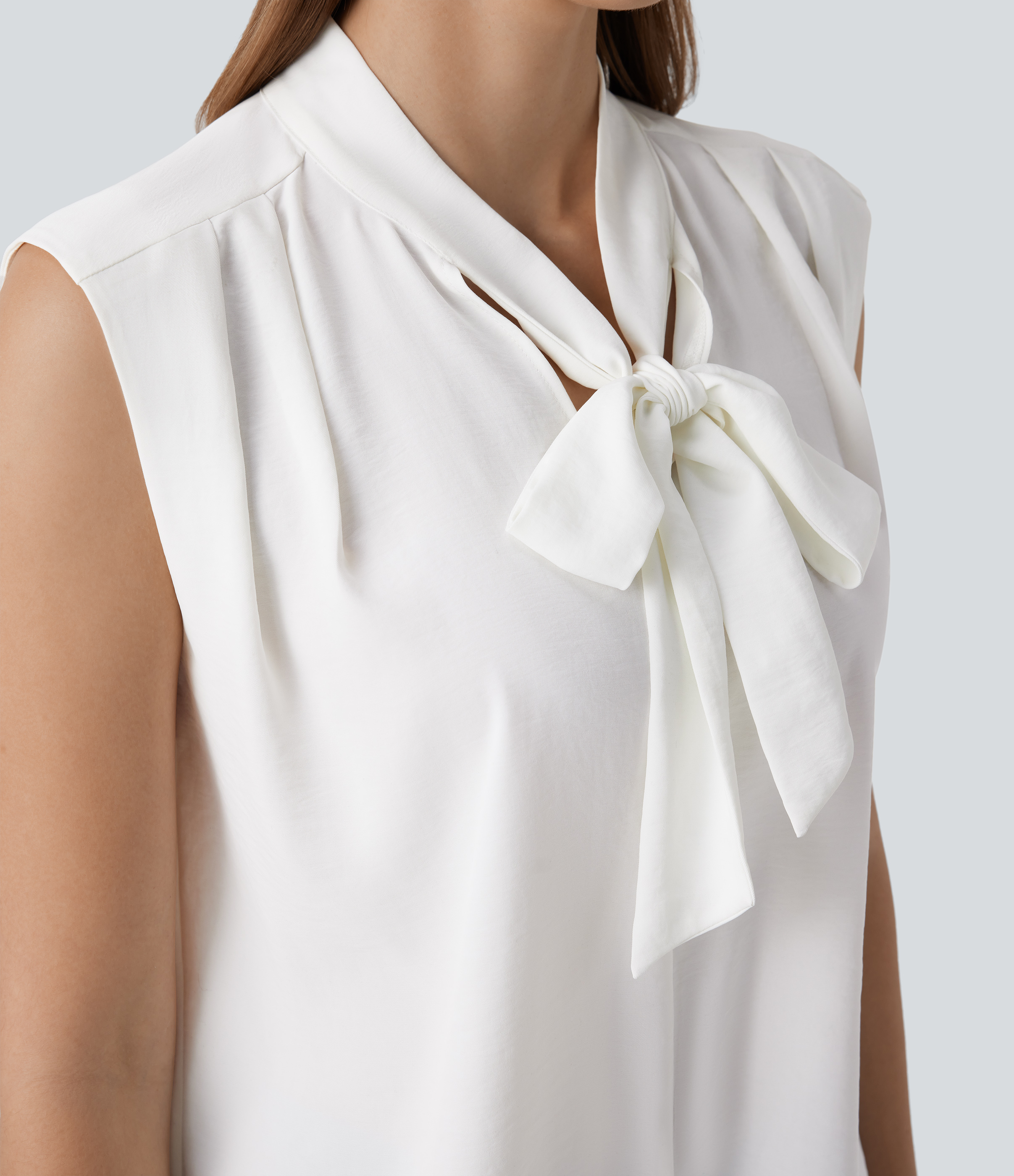 Halara V Neck Tie Front Sleeveless Work Shirt  - White - M 