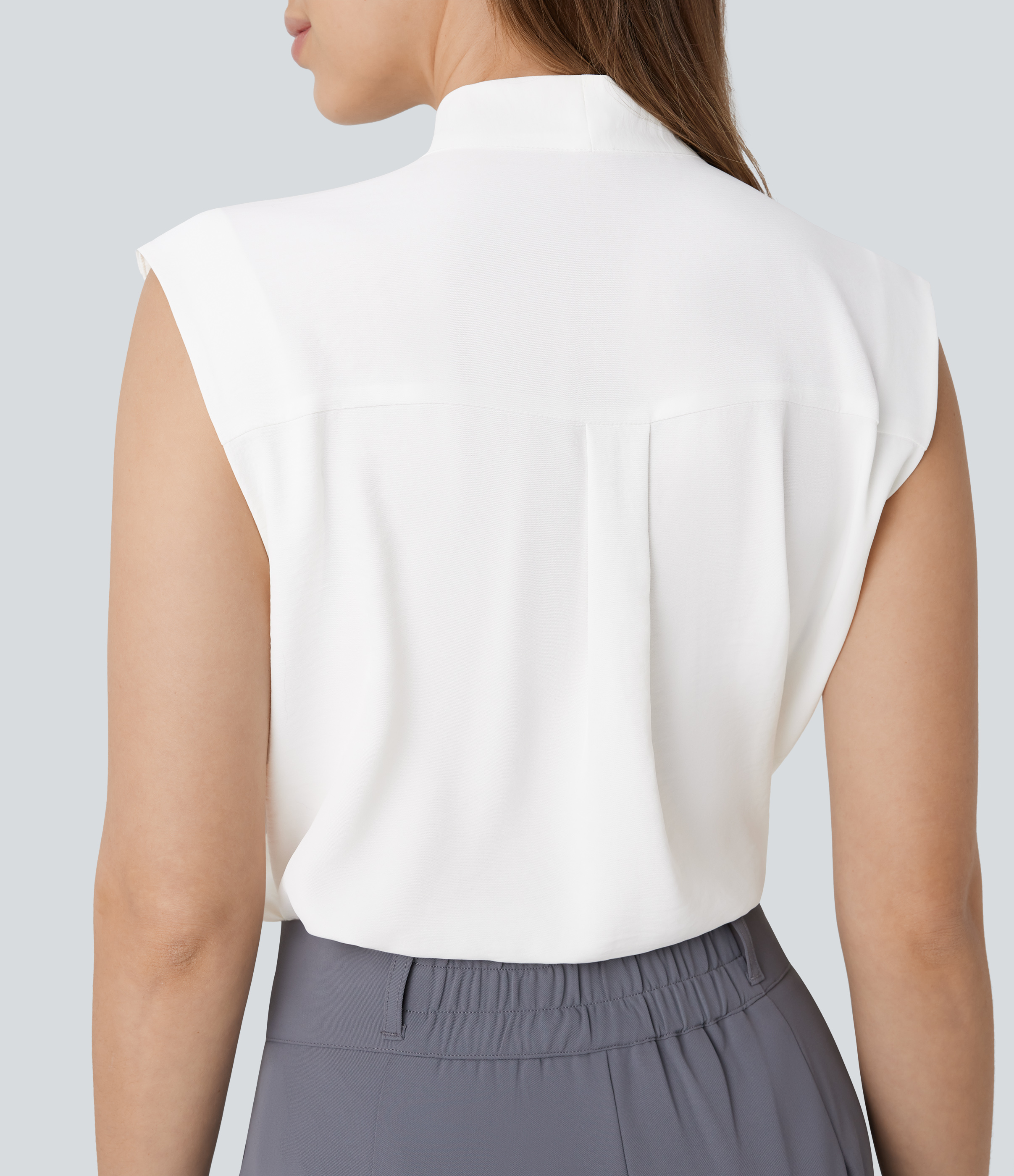 Halara V Neck Tie Front Sleeveless Work Shirt  - White - M 