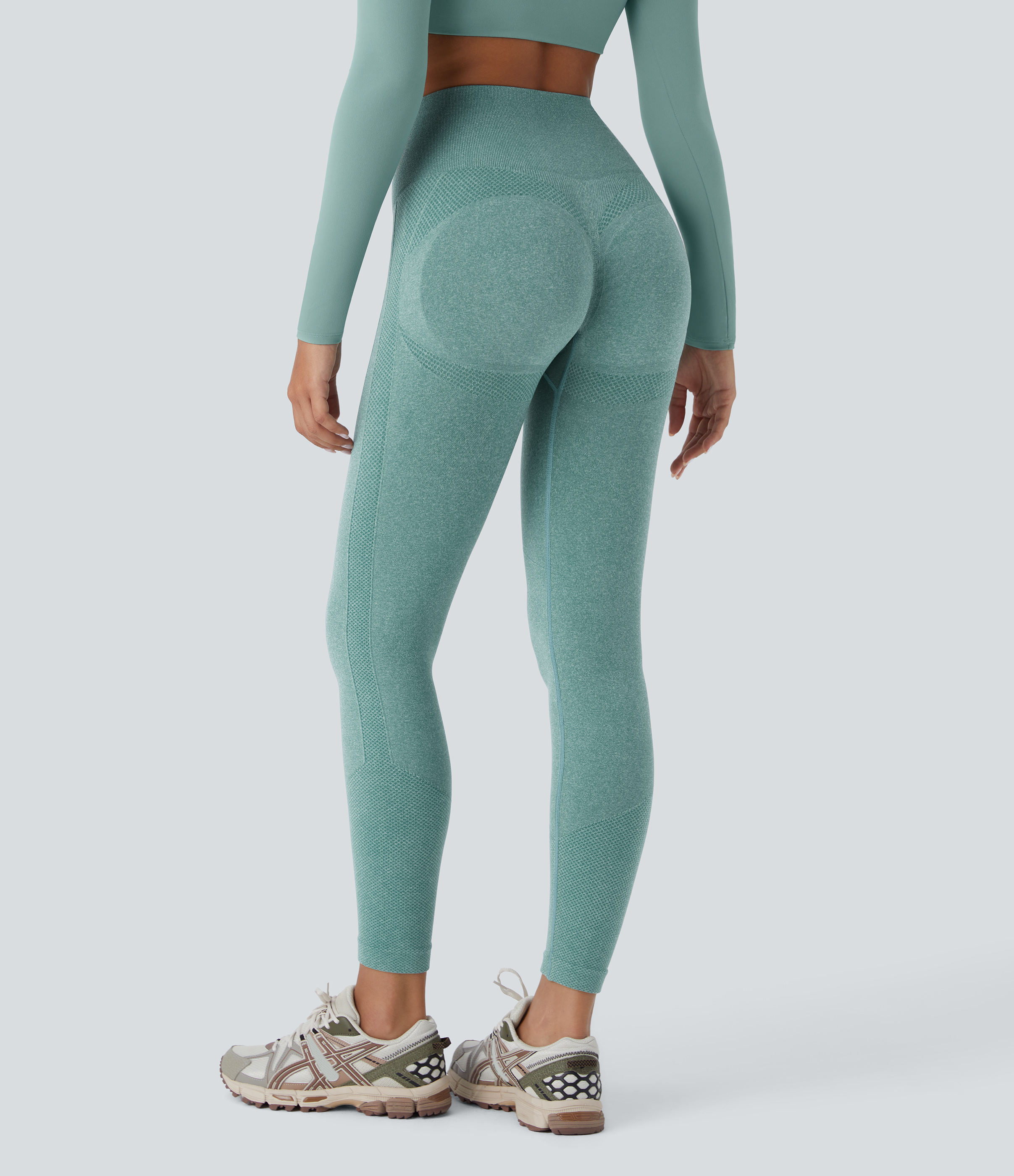 Halara Seamless Flow High Waisted Tummy Control Butt Lifting 7/8 Yoga Leggings  - Oil Blue - L(7/8) gym leggings leggings with pockets 