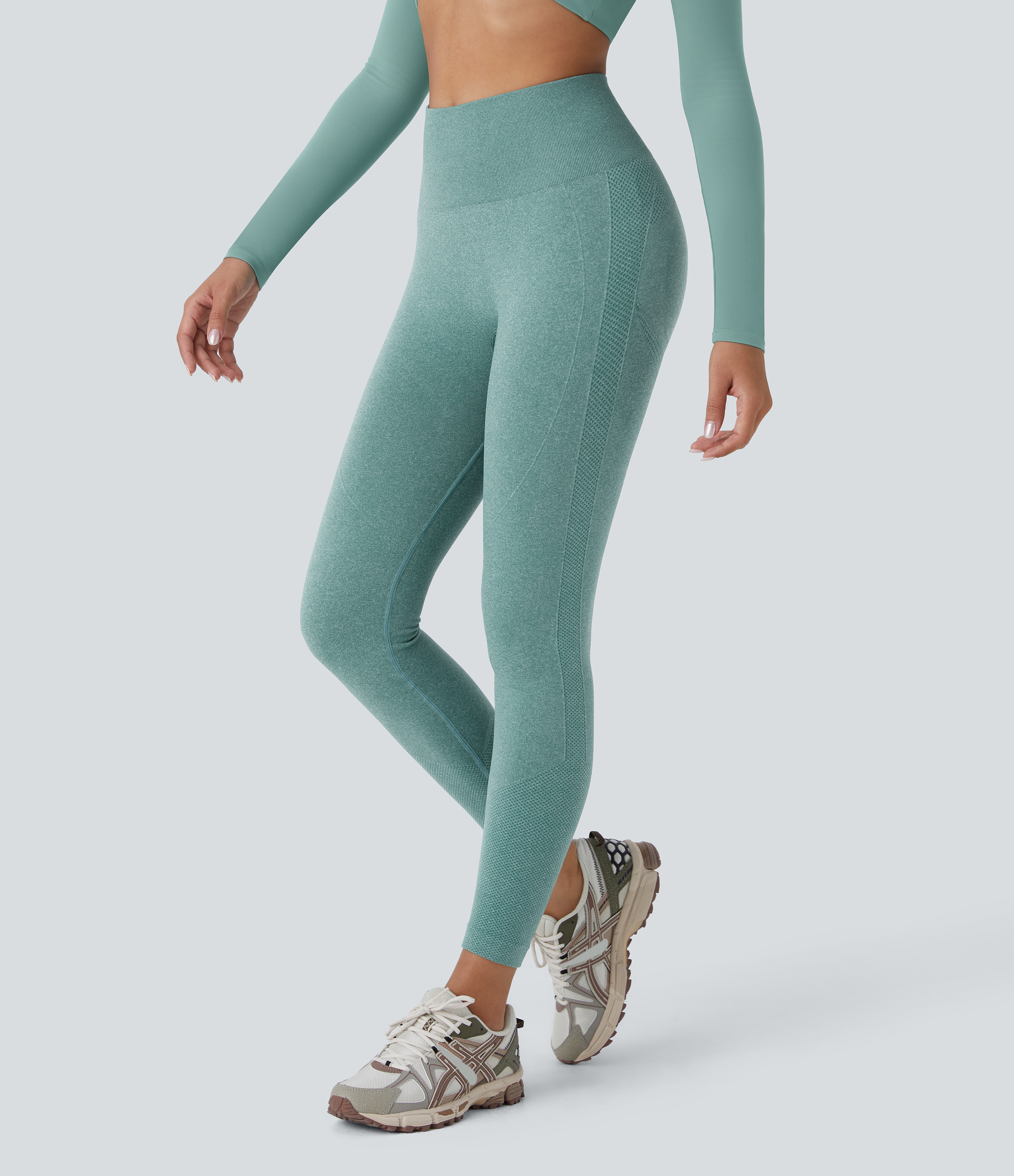 Halara Seamless Flow High Waisted Tummy Control Butt Lifting 7/8 Yoga Leggings  - Oil Blue - L(7/8) gym leggings leggings with pockets 