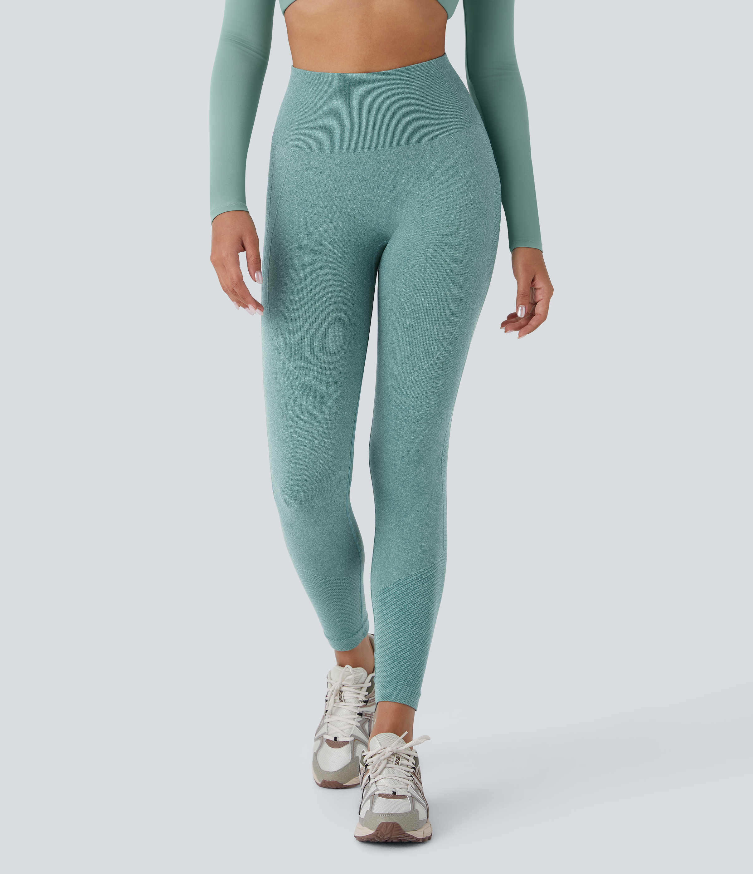 Halara Seamless Flow High Waisted Tummy Control Butt Lifting 7/8 Yoga Leggings  - Oil Blue - L(7/8) gym leggings leggings with pockets 