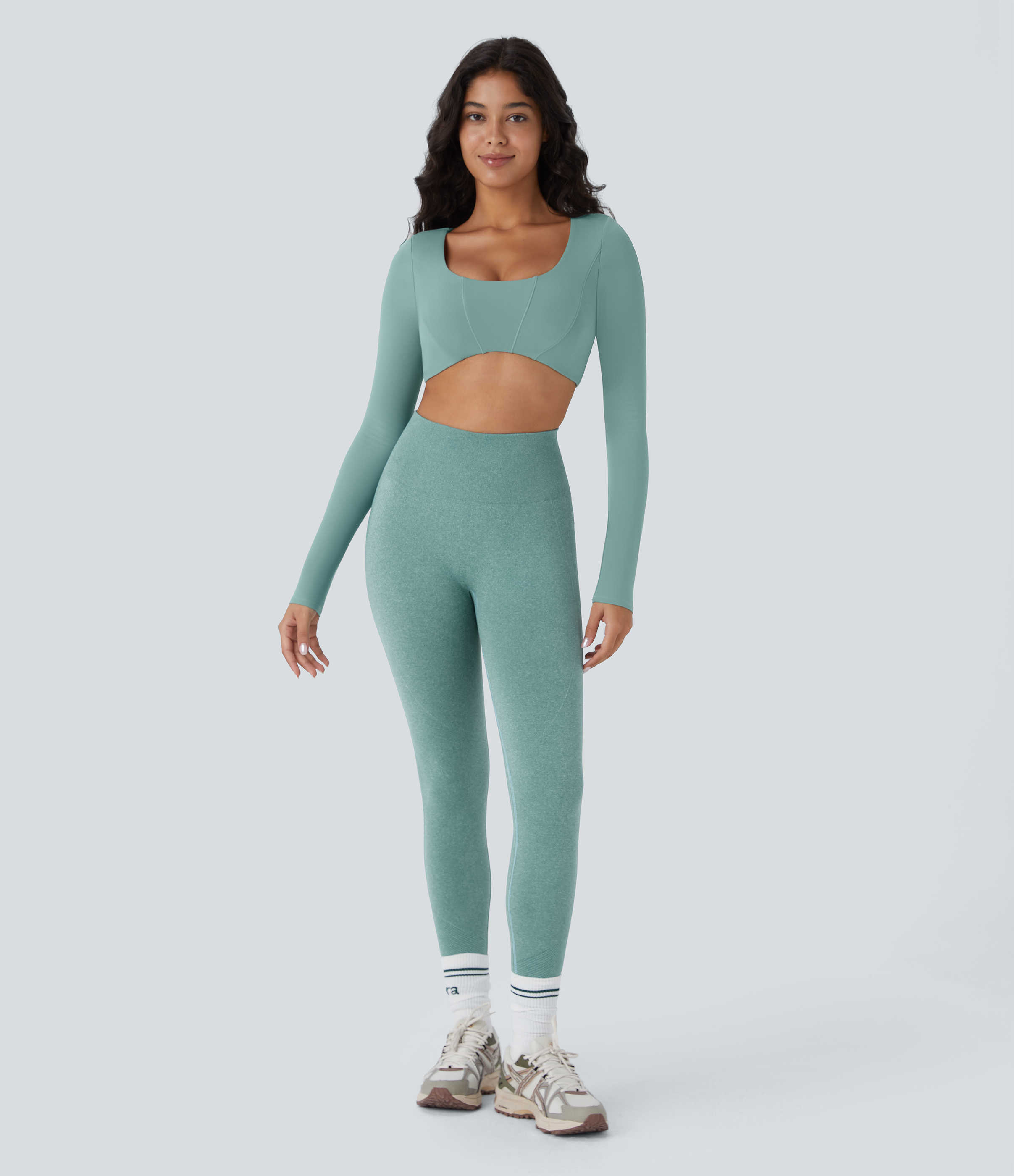 Halara Seamless Flow High Waisted Tummy Control Butt Lifting 7/8 Yoga Leggings  - Oil Blue - L(7/8) gym leggings leggings with pockets 