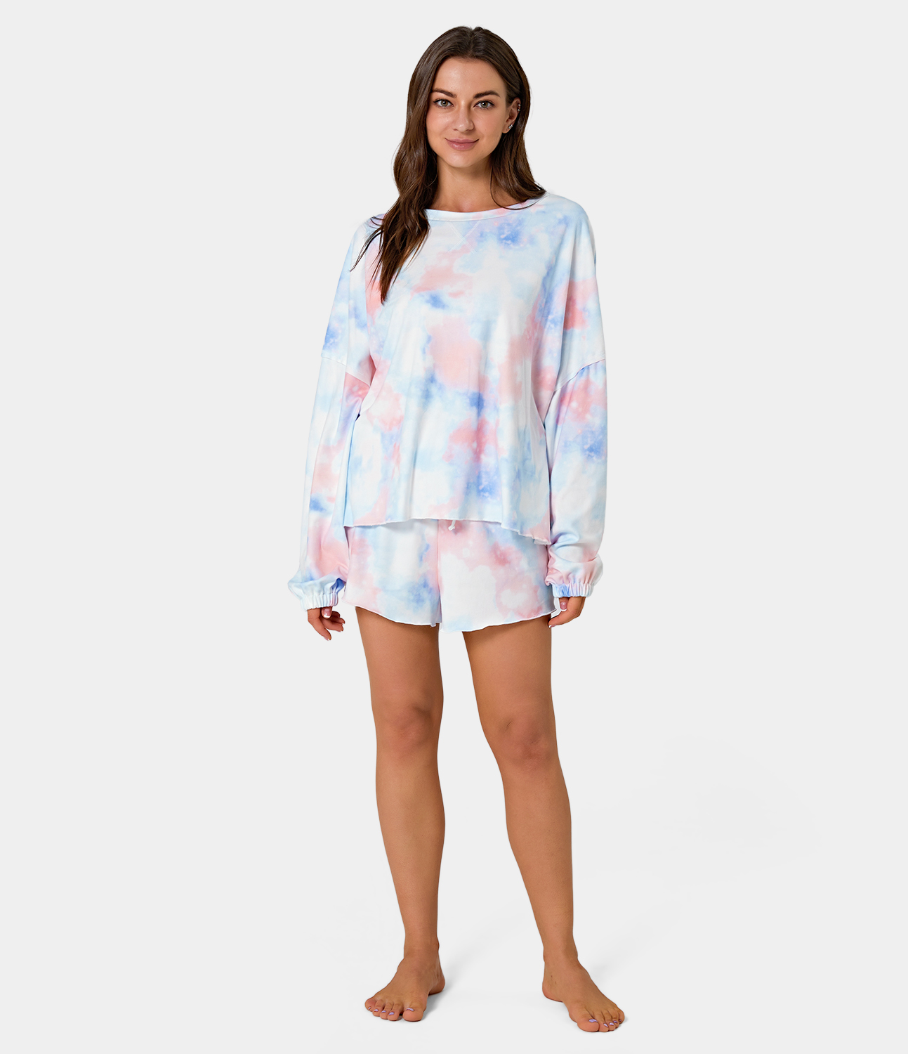 Women's Tie Dye Long Sleeve With Shorts Lounge Set HALARA