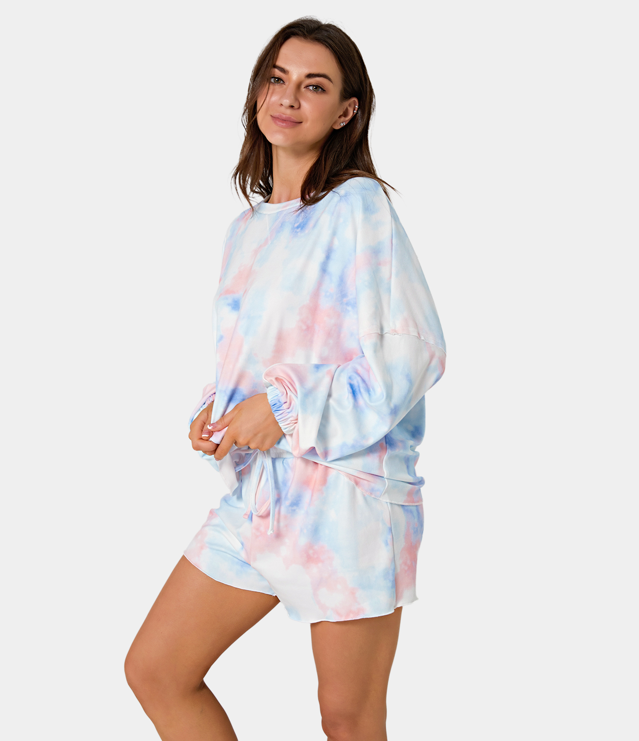 Women's TieDye Long Sleeve With Shorts Lounge Set HALARA