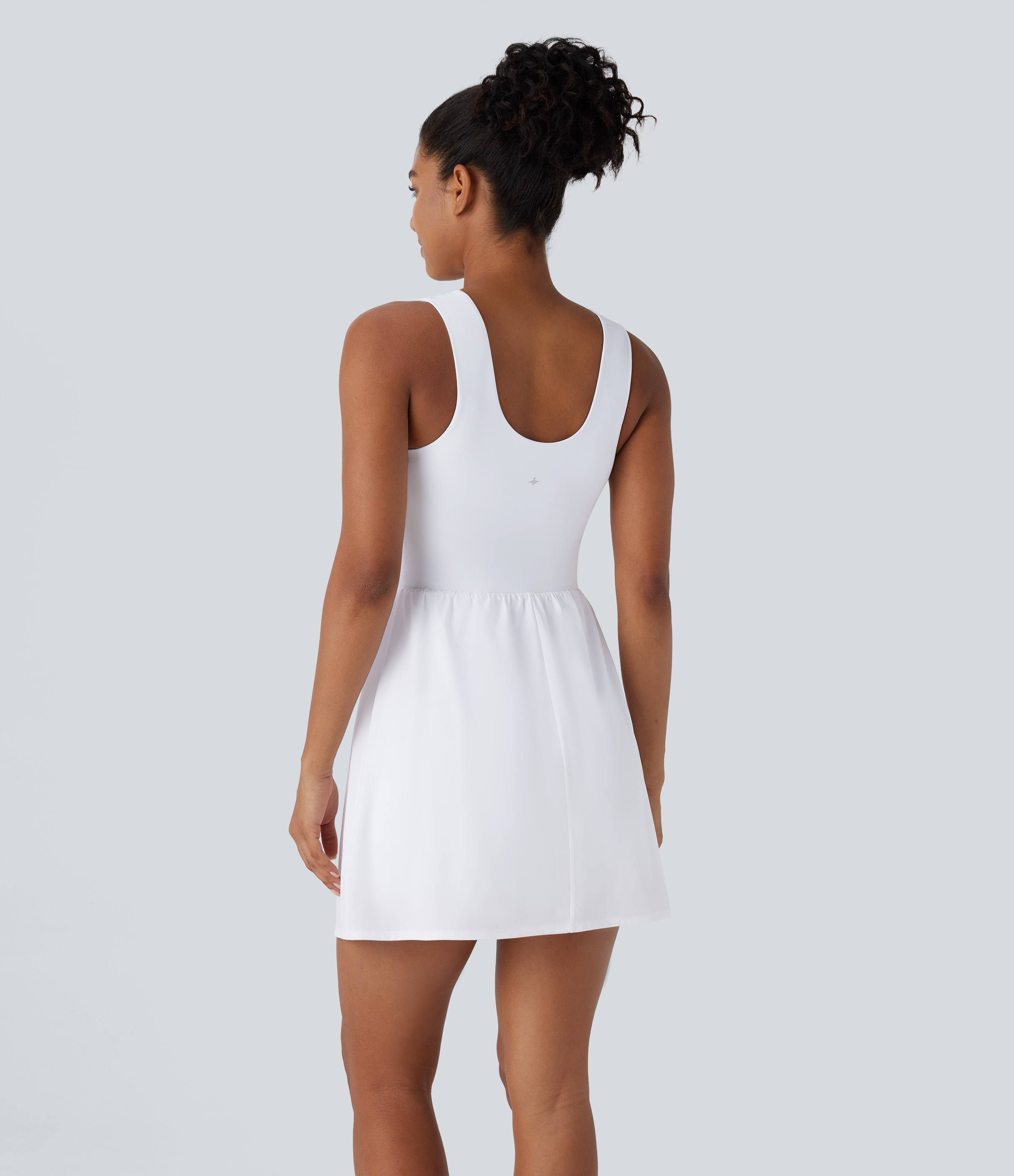 Halara Breezefulв„ў Square Neck Backless 2-in-1 Side Pocket Quick Dry Mini Yoga Active Dress Workout Dress - White - XS 