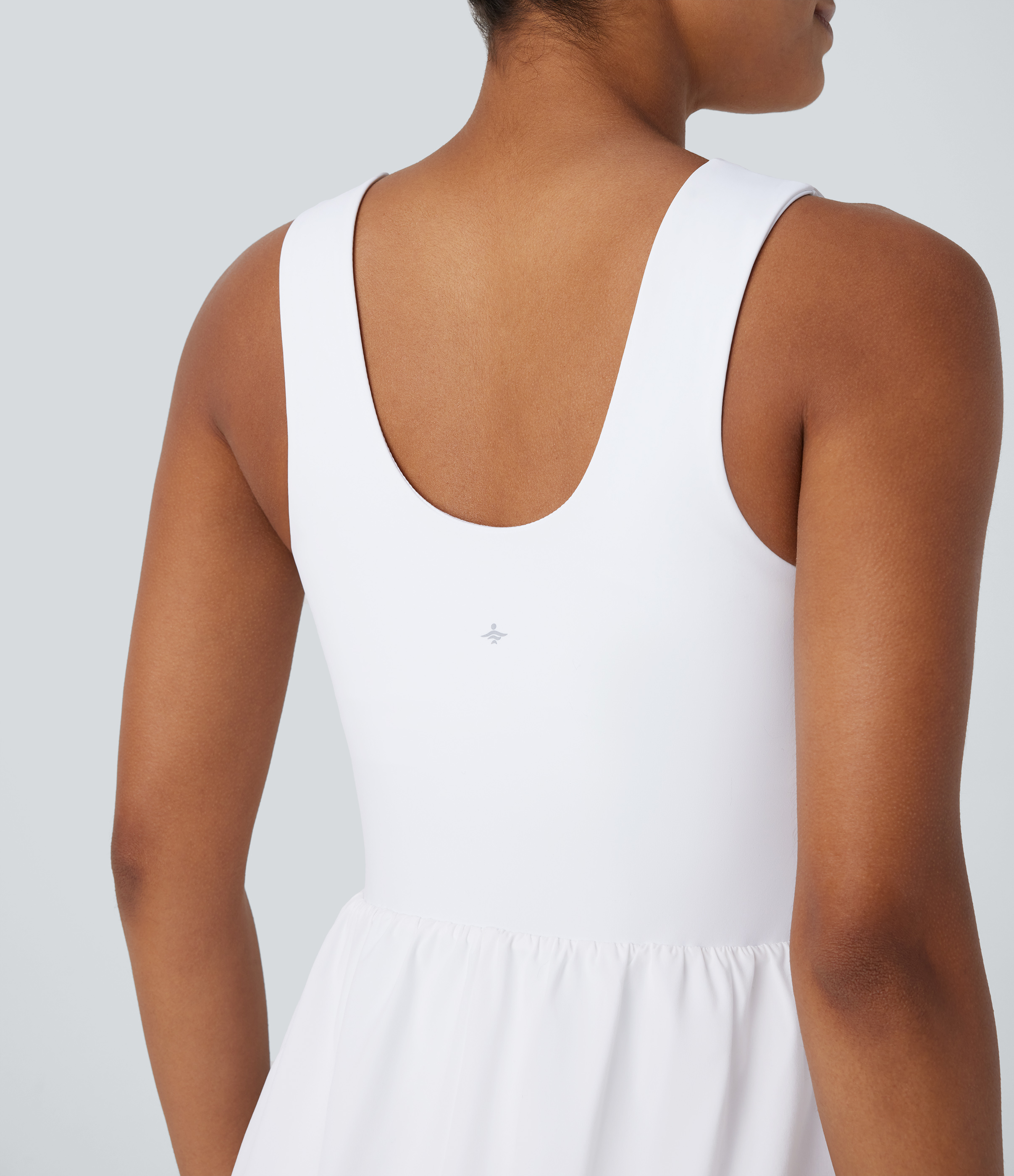 Halara Breezefulв„ў Square Neck Backless 2-in-1 Side Pocket Quick Dry Mini Yoga Active Dress Workout Dress - White - XS 