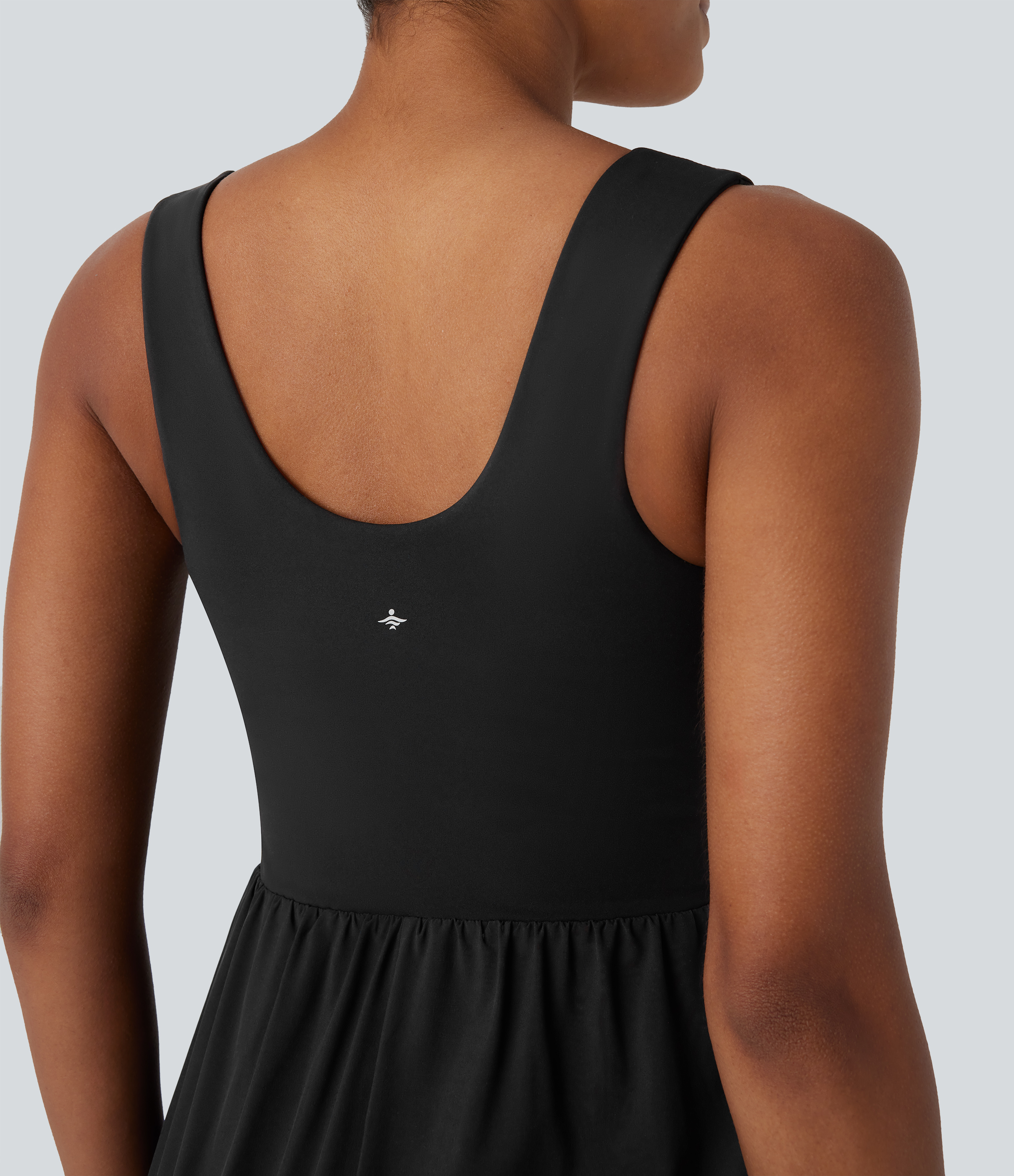 Halara Breezefulв„ў Square Neck Backless 2-in-1 Side Pocket Quick Dry Mini Yoga Active Dress Workout Dress - Black - L 