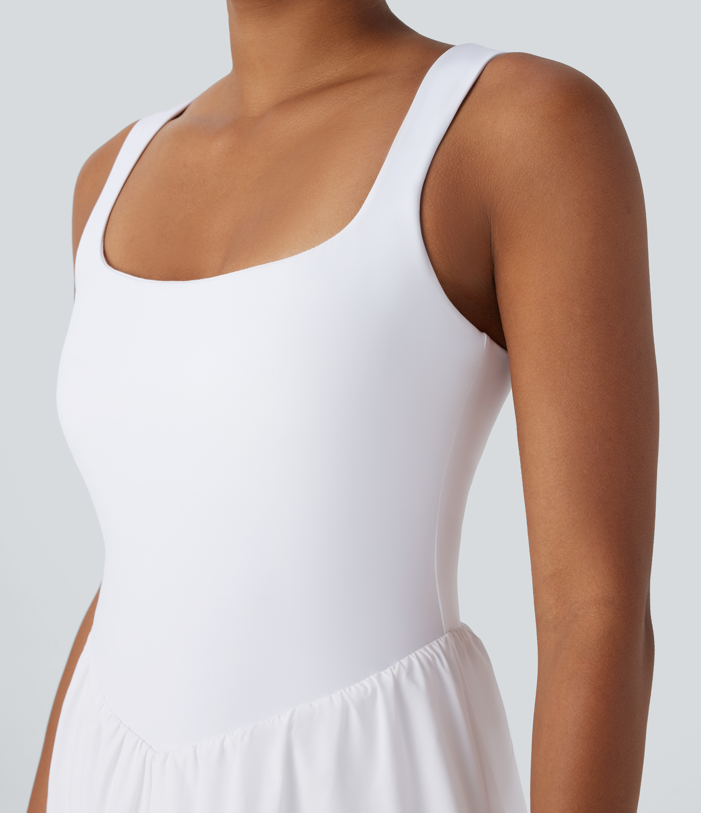 Halara Breezefulв„ў Square Neck Backless 2-in-1 Side Pocket Quick Dry Mini Yoga Active Dress Workout Dress - White - XS 