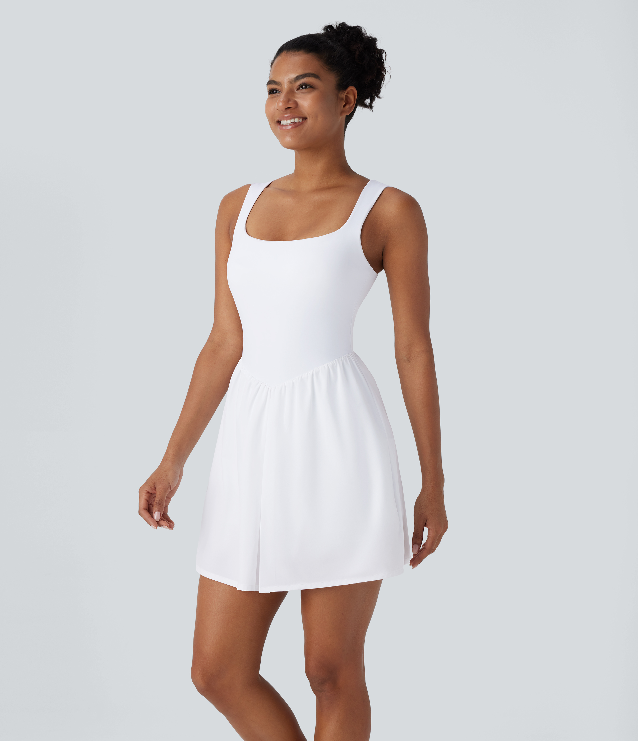 Halara Breezefulв„ў Square Neck Backless 2-in-1 Side Pocket Quick Dry Mini Yoga Active Dress Workout Dress - White - XS 