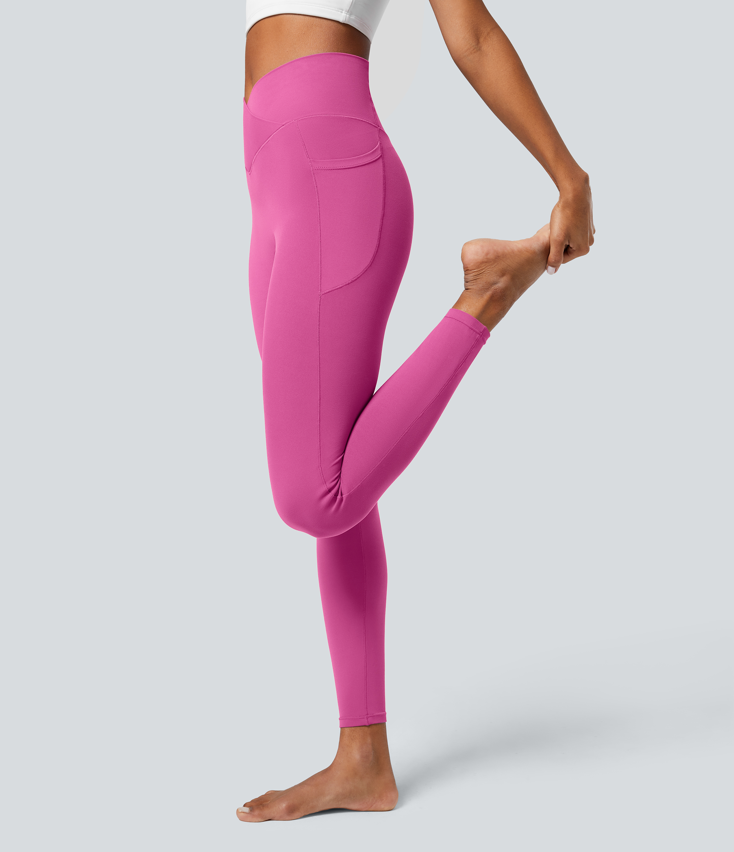 Halara Softlyzeroв„ў Crossover Pocket Plain Leggings-UPF50+  - Fedora Red Purple - M(7/8) gym leggings leggings with pockets 