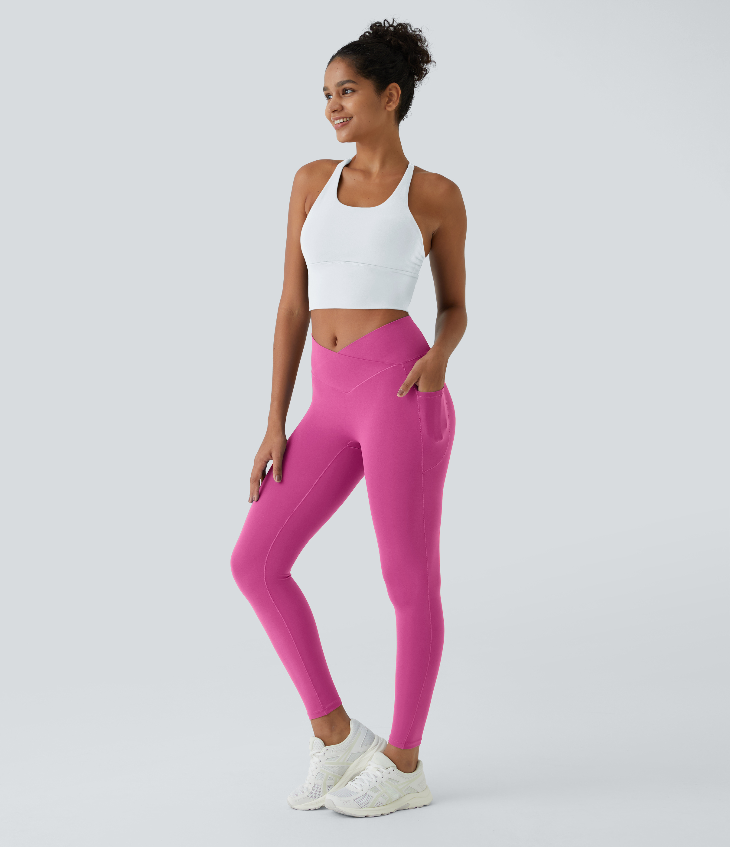 Halara Softlyzeroв„ў Crossover Pocket Plain Leggings-UPF50+  - Fedora Red Purple - M(7/8) gym leggings leggings with pockets 