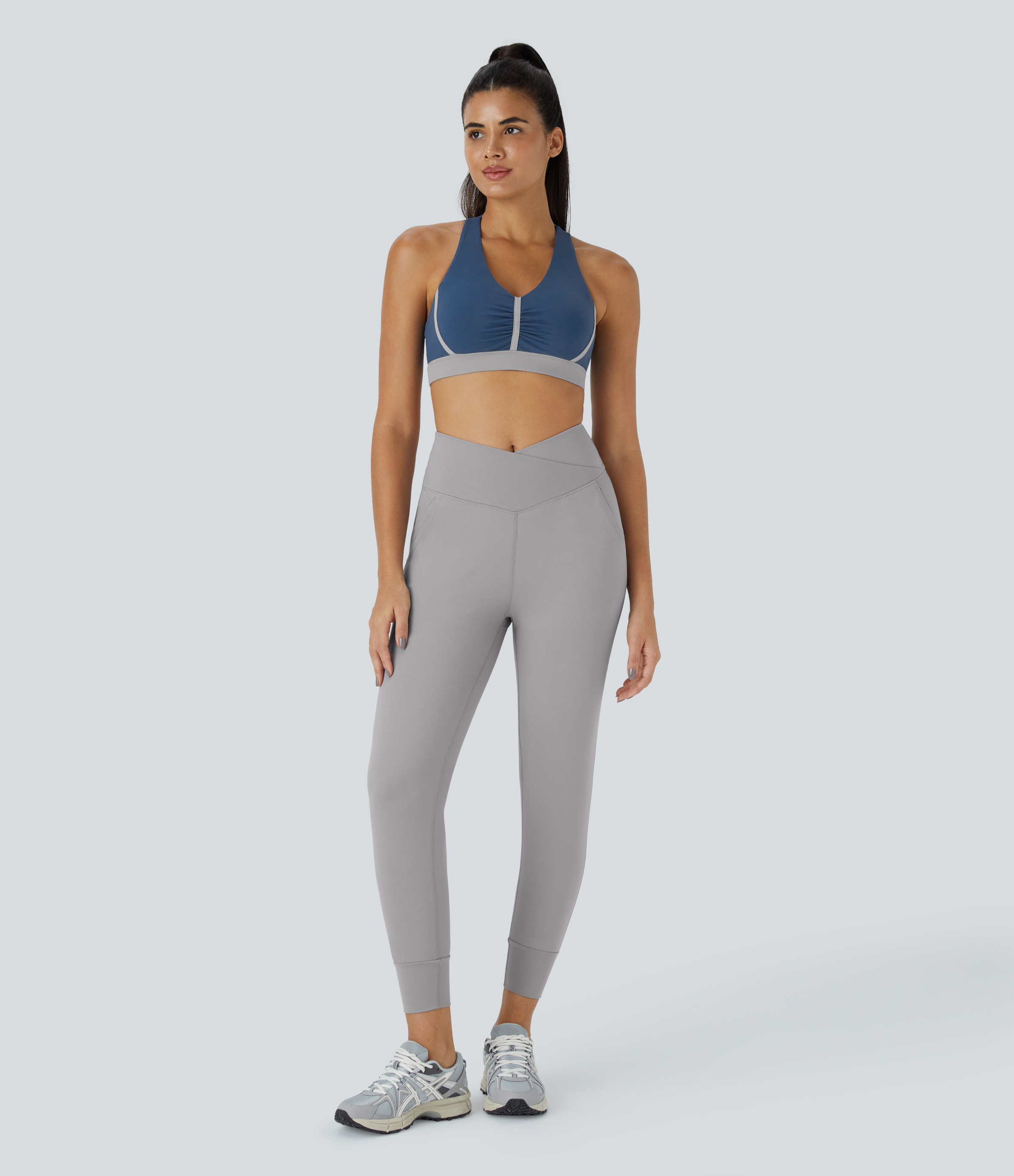 Halara Softlyzeroв„ў Plush Low Support Backless Ruched Color Block Yoga Sports Bra  - Dark Turquoise - XL push up bra strapless bra 