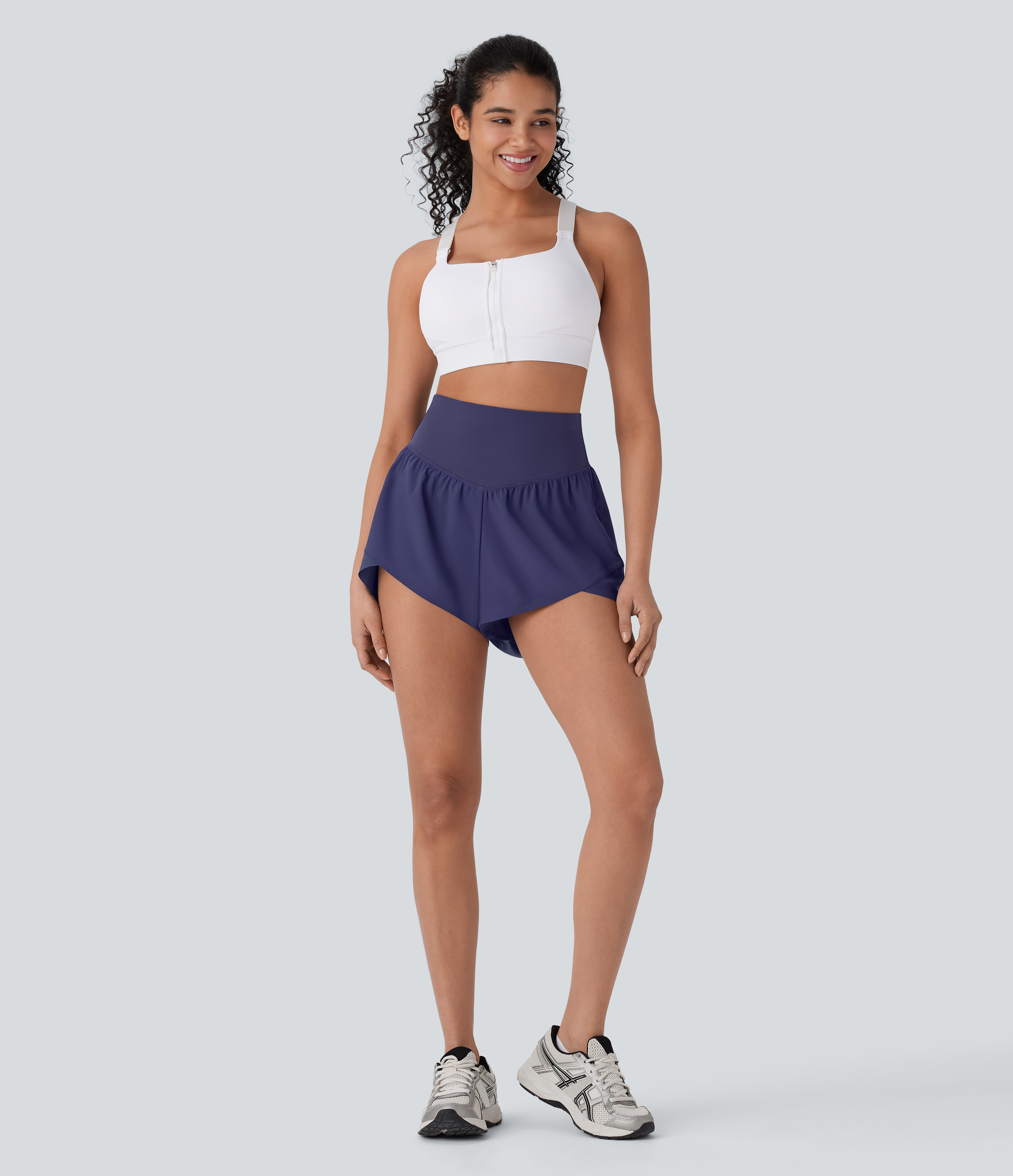 Halara Breezefulв„ў High Waisted Back Pocket Crossover Hem Quick Dry Yoga Shorts Gym Short - Black Diamond Blue - M booty shorts 