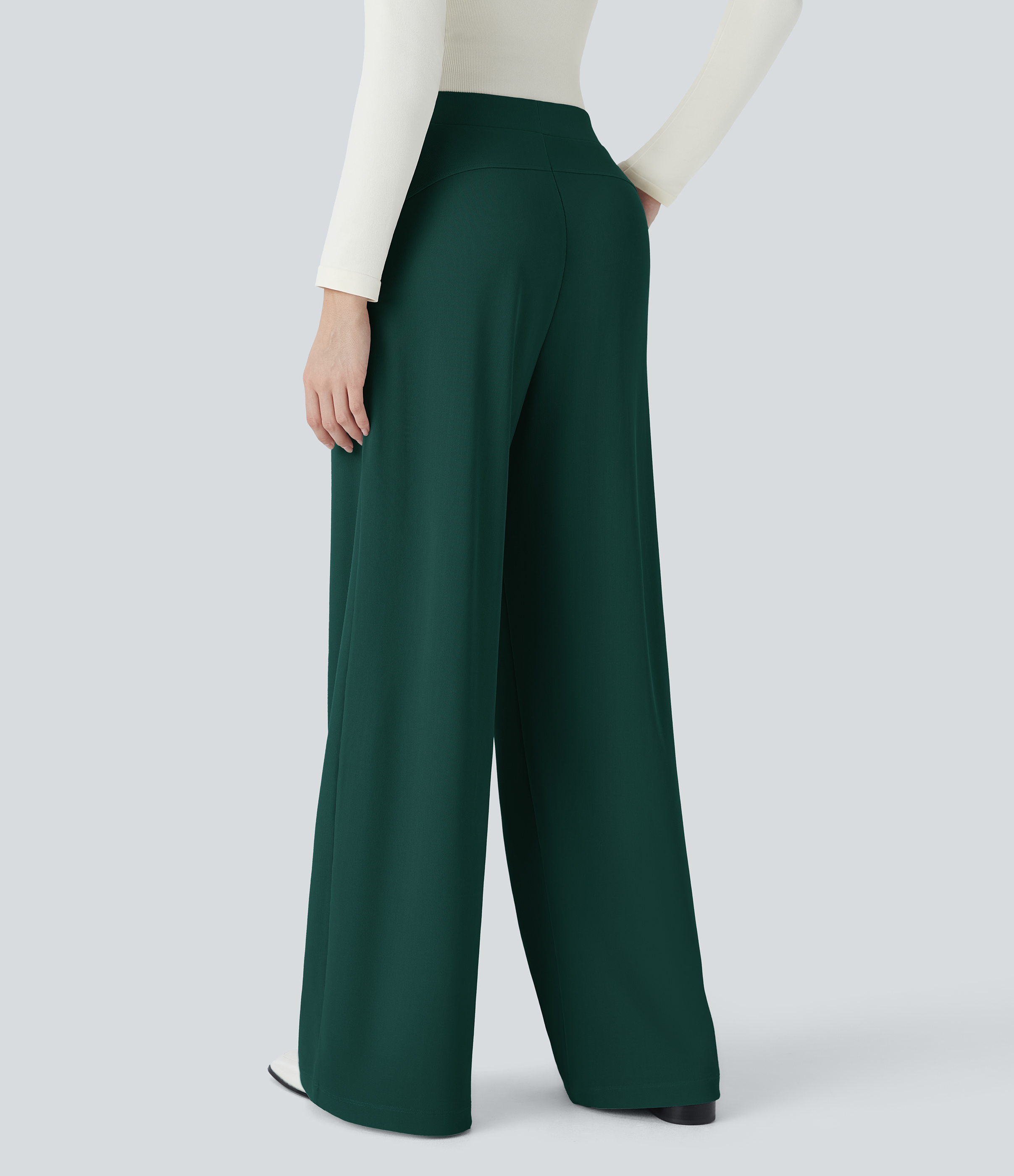 Halara Halara Flexв„ў High Waisted Body Sculpt Waist-Slimming Side Pocket Wide Leg Micro Waffle Work Pants  - Rain Forest - S(regular) 