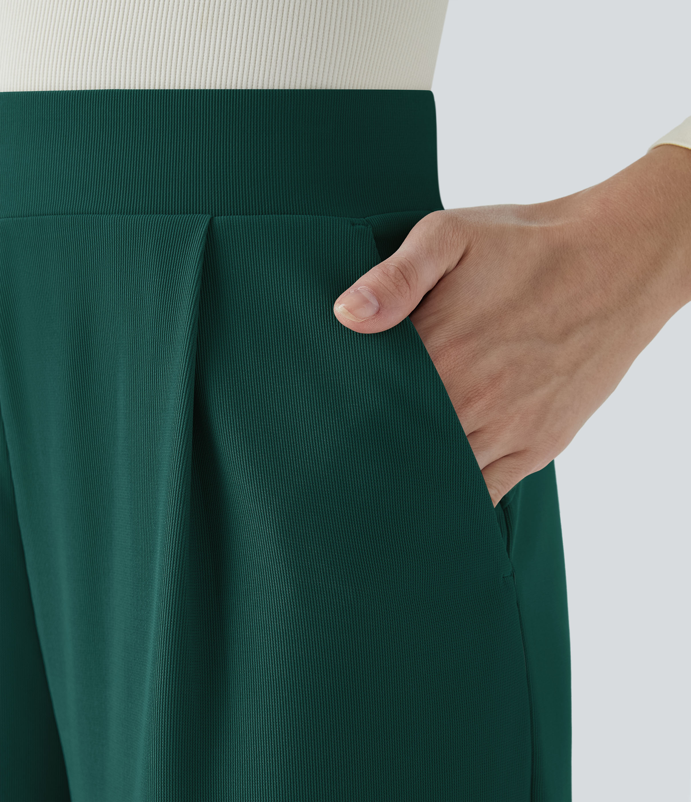 Halara Halara Flexв„ў High Waisted Body Sculpt Waist-Slimming Side Pocket Wide Leg Micro Waffle Work Pants  - Rain Forest - S(regular) 