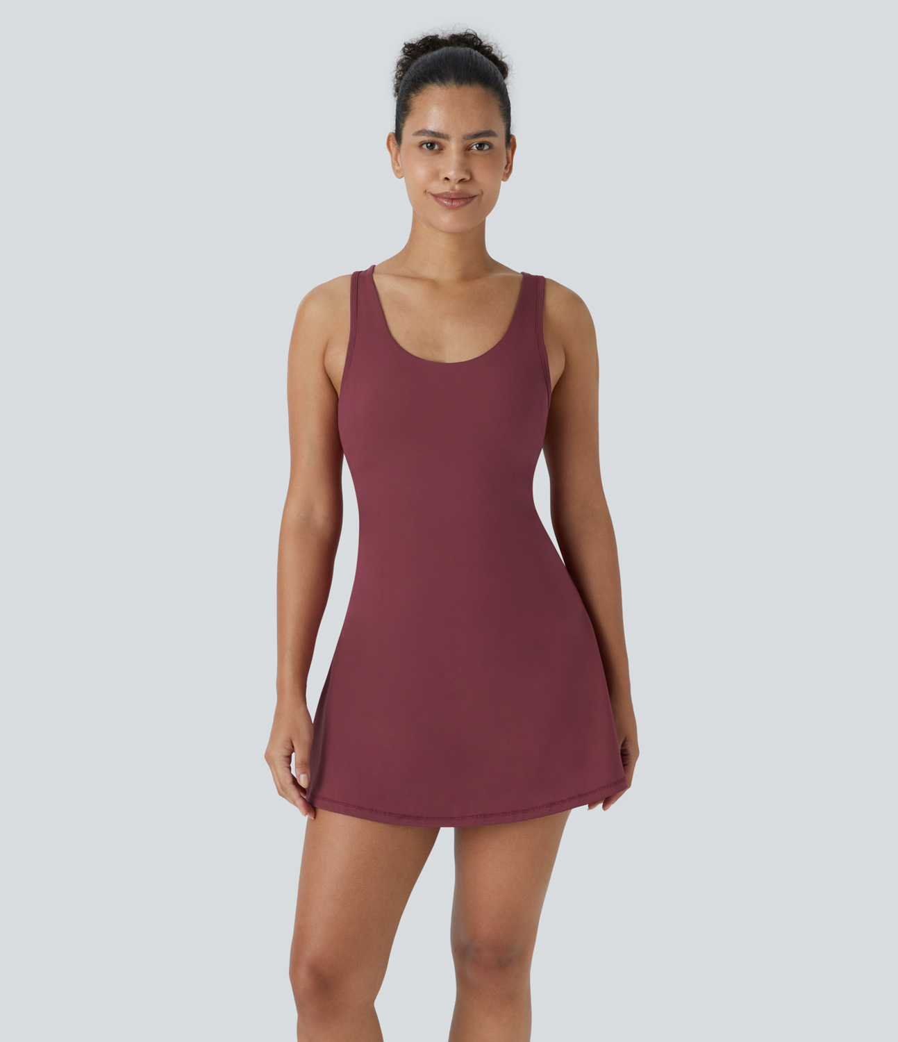 Halara Softlyzeroв„ў Airy Backless Racerback Cut Out 2-in-1 Pocket Cool Touch Mini Tennis Active Dress Workout Dress - Cordovan - S 